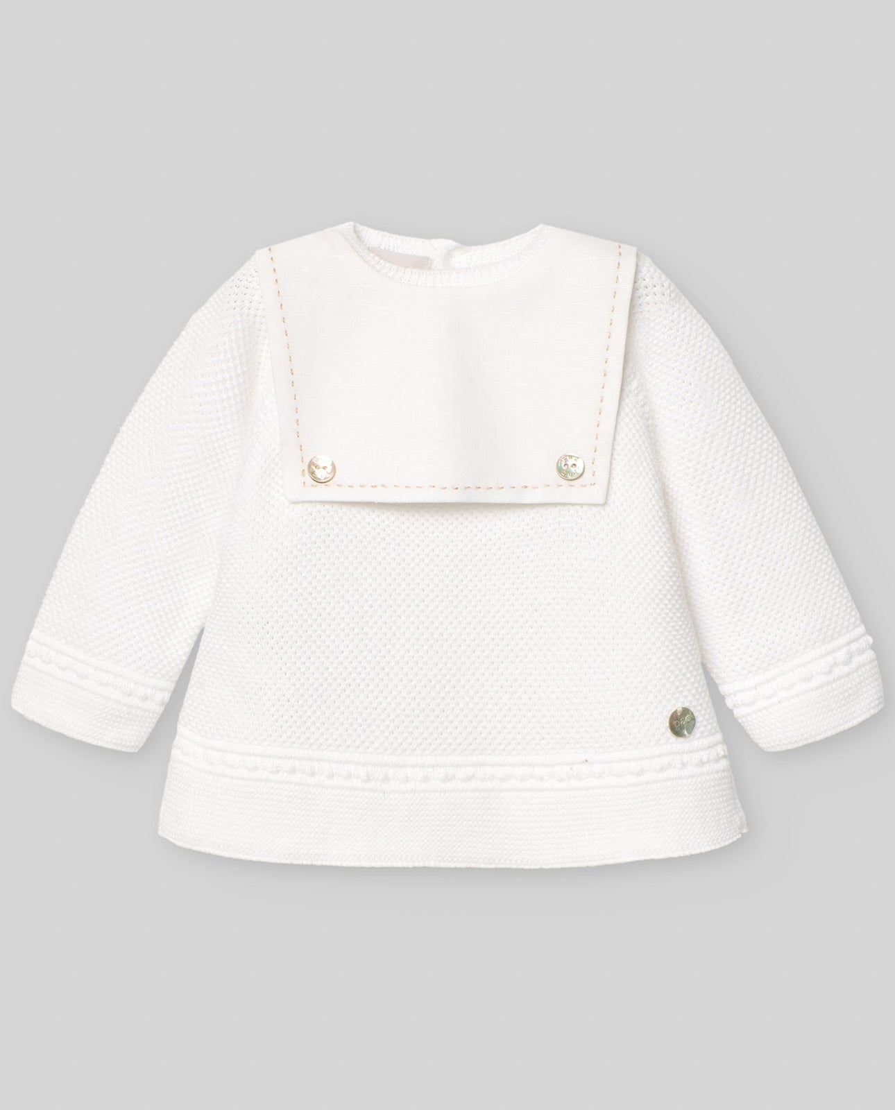 Conjunto Jubon, Polaina y Capota "Lino" en Blanco