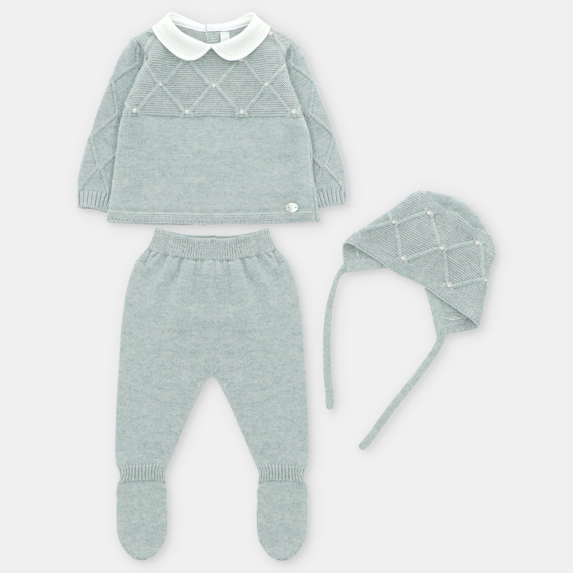 Primera Puesta Unisex con Bonnet en Verde Claro