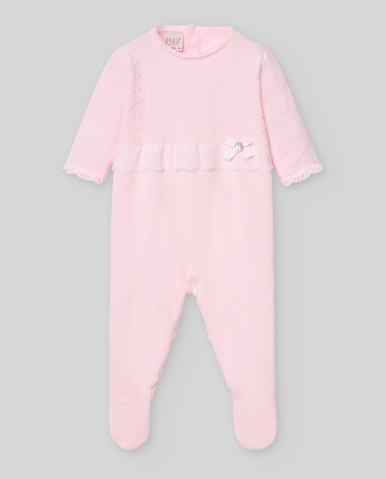 Pelele y Sombrero Punto "Linda" en Rosa Tiza/Blanco