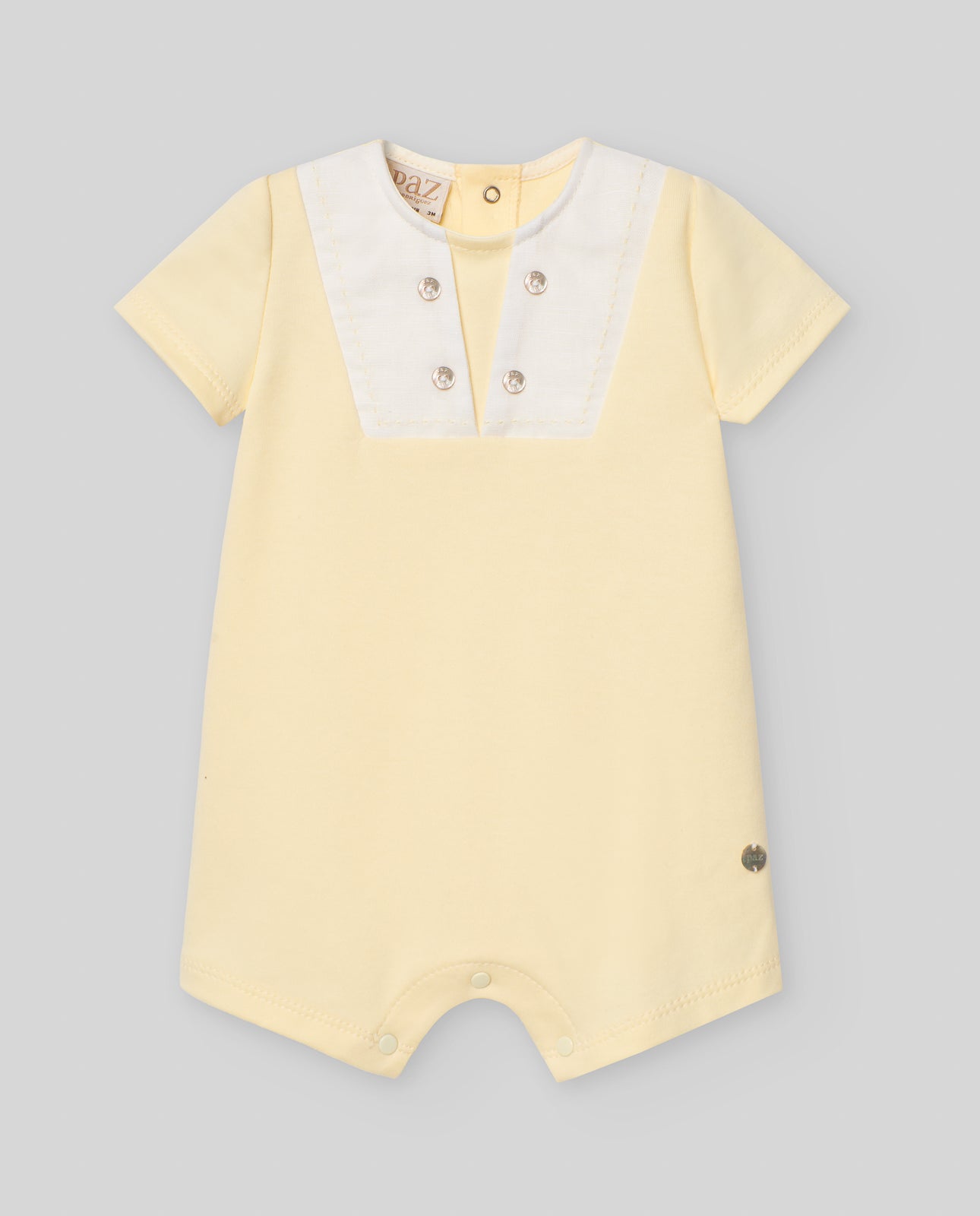Pelele Corto Niño Cuello Marinero "Interlock" en Amarillo/Blanco