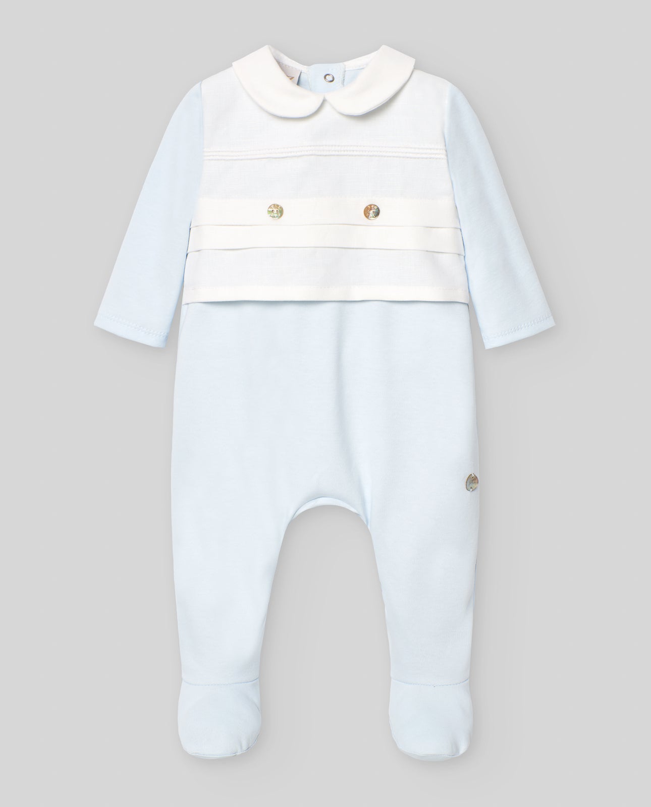 Pelele Largo C/Cuello "Interlock" en AzulTiza/Blanco