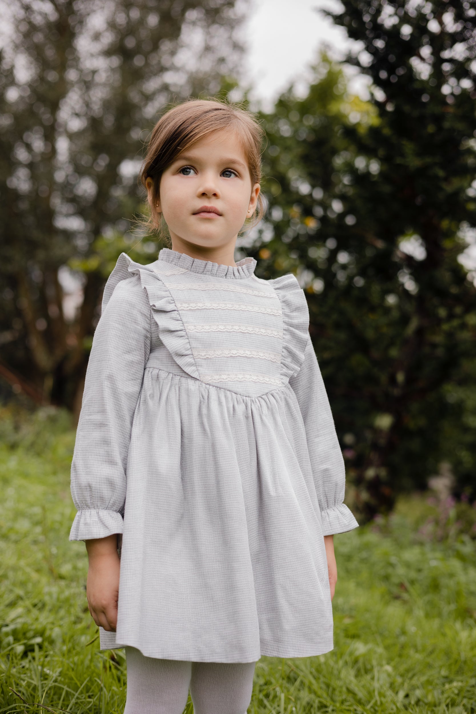 Vestido Tela Pata de Gallo "Camino" Gris Perla
