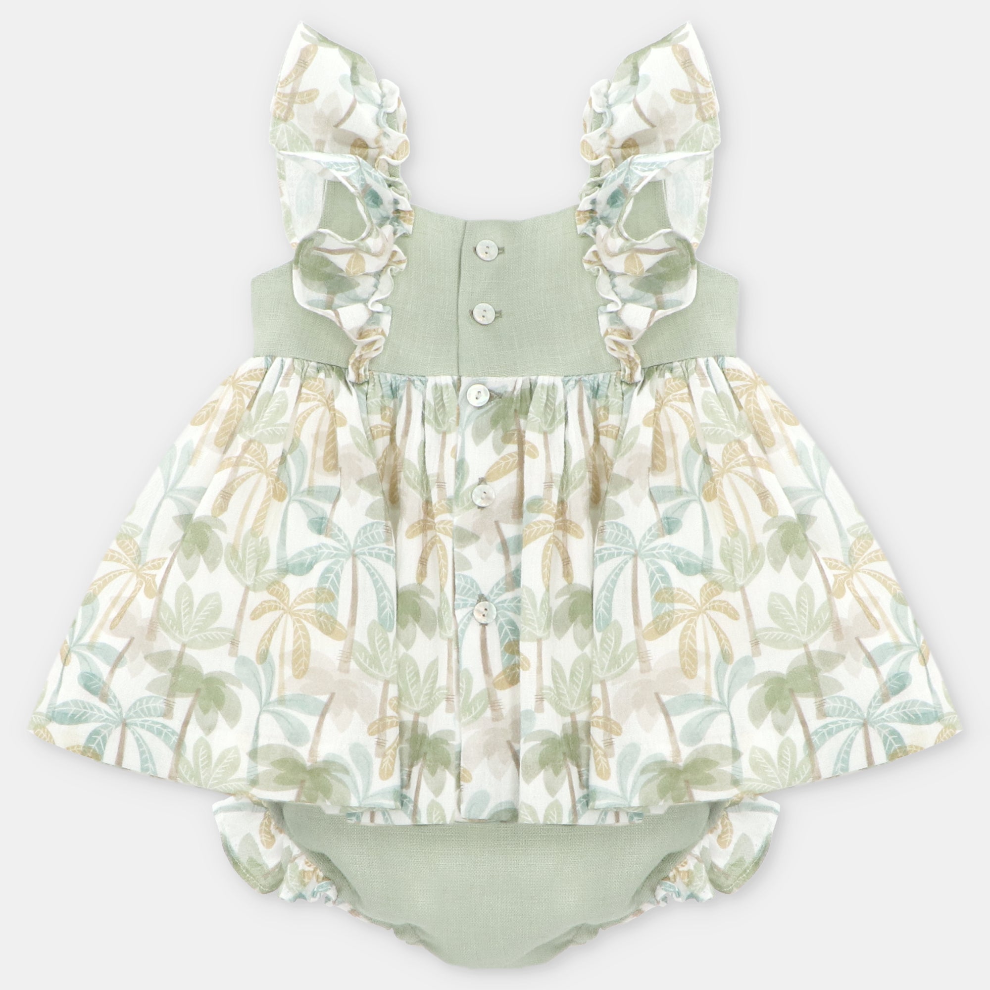 Conjunto Vestido y Cubrepañal Niña Palmi en Verde