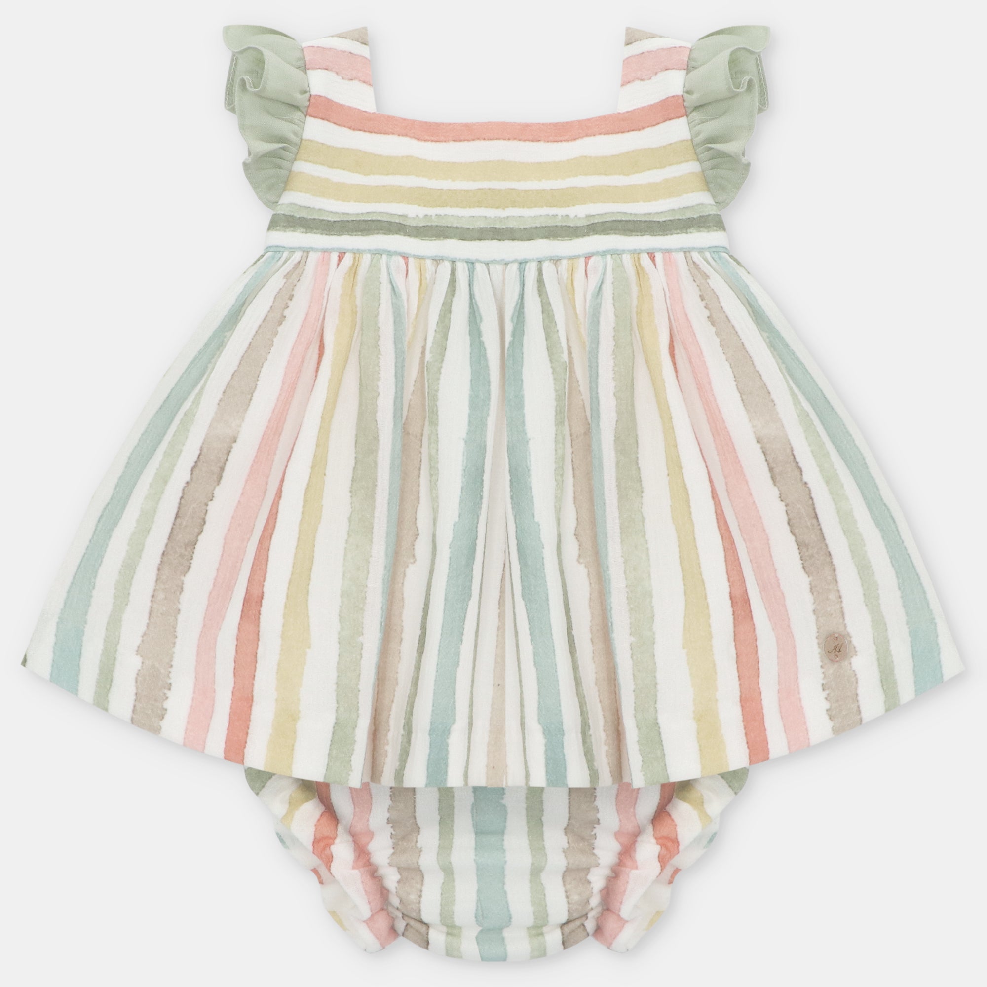Conjunto Vestido, Cubrepañal y Bonnet Niña Salve