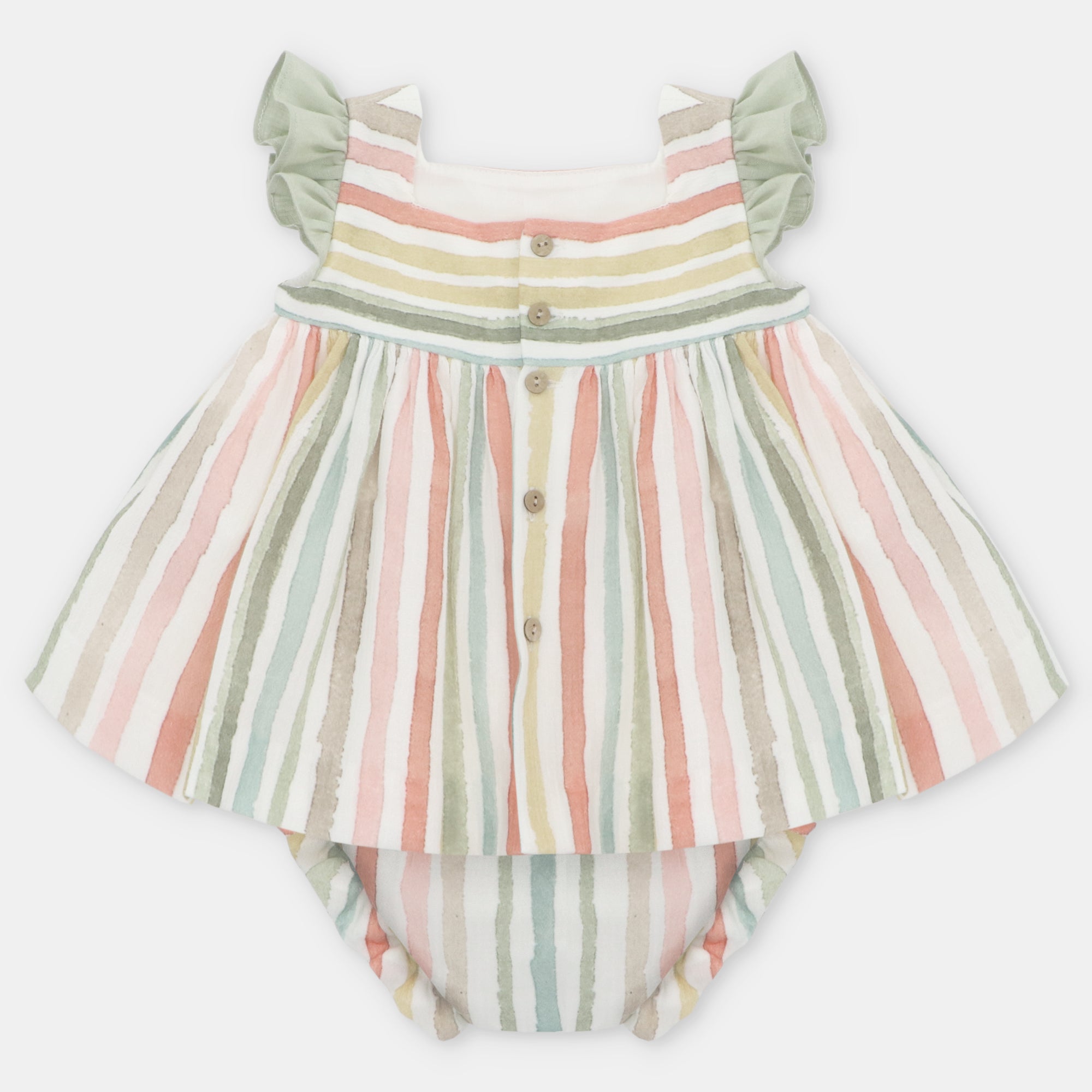 Conjunto Vestido, Cubrepañal y Bonnet Niña Salve