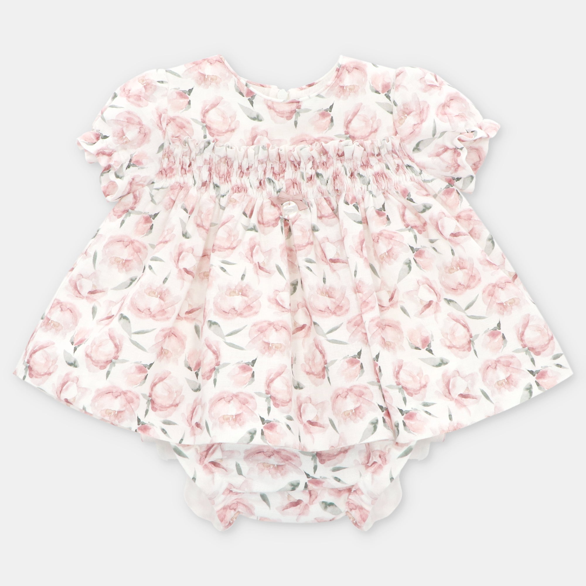 Conjunto Vestido, Cubrepañal y Bonnet Niña Siena