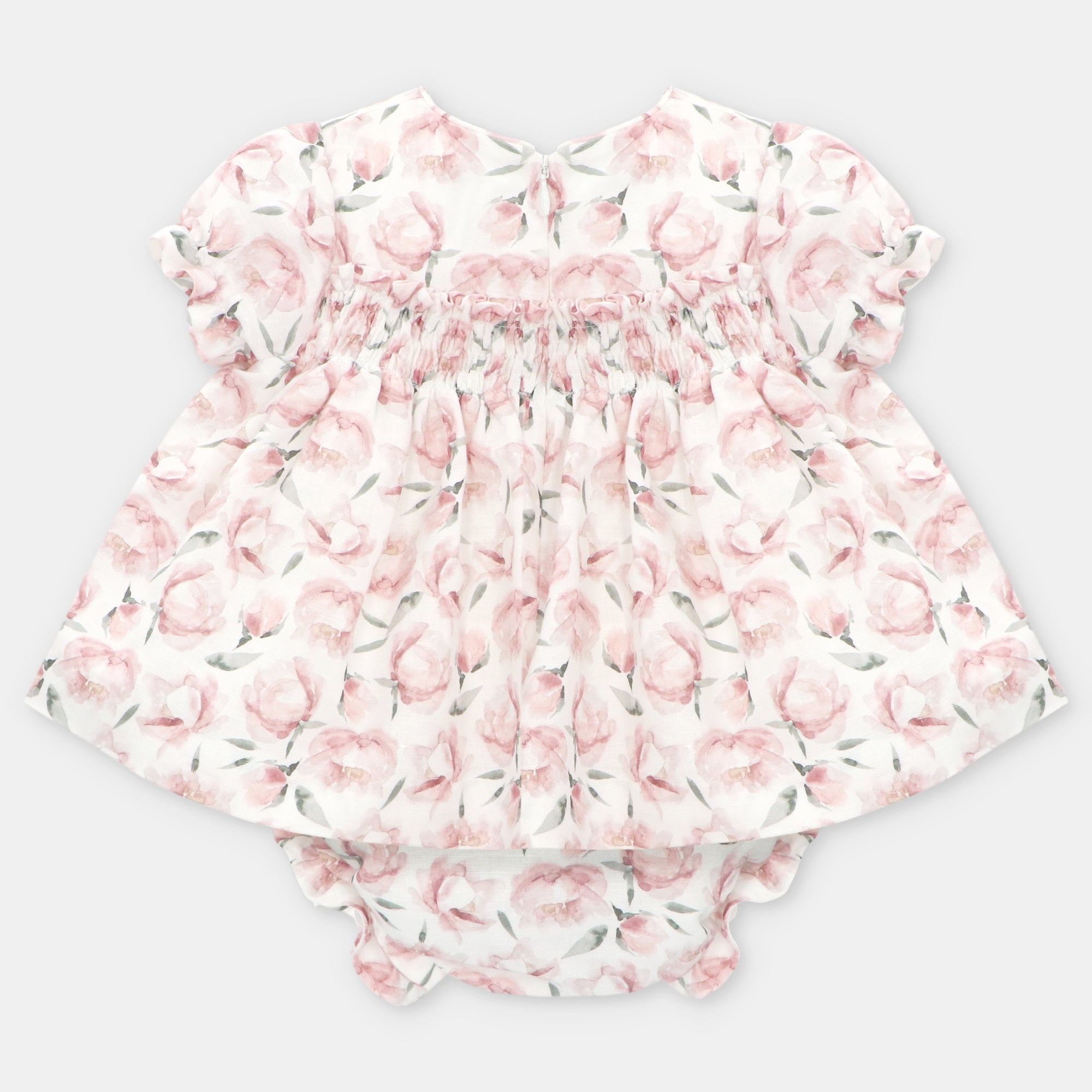 Conjunto Vestido, Cubrepañal y Bonnet Niña Siena