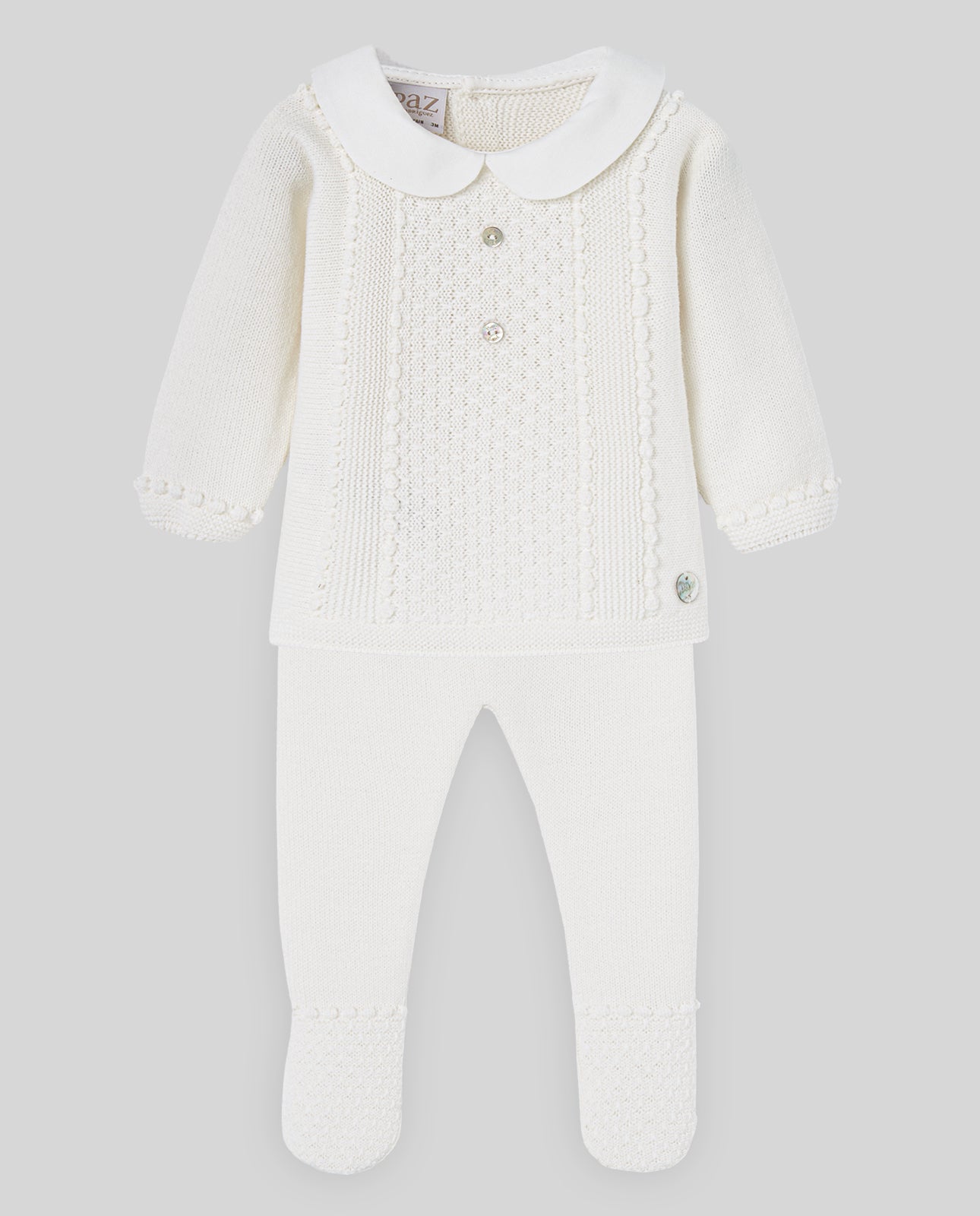 Conjunto Jubon con Cuello, Polaina y Capota en Crudo