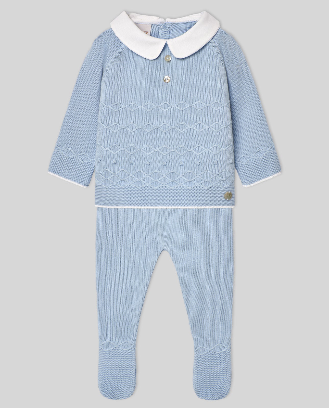 Conjunto Jubon, Polaina y Capota "Vento" Azul Cielo