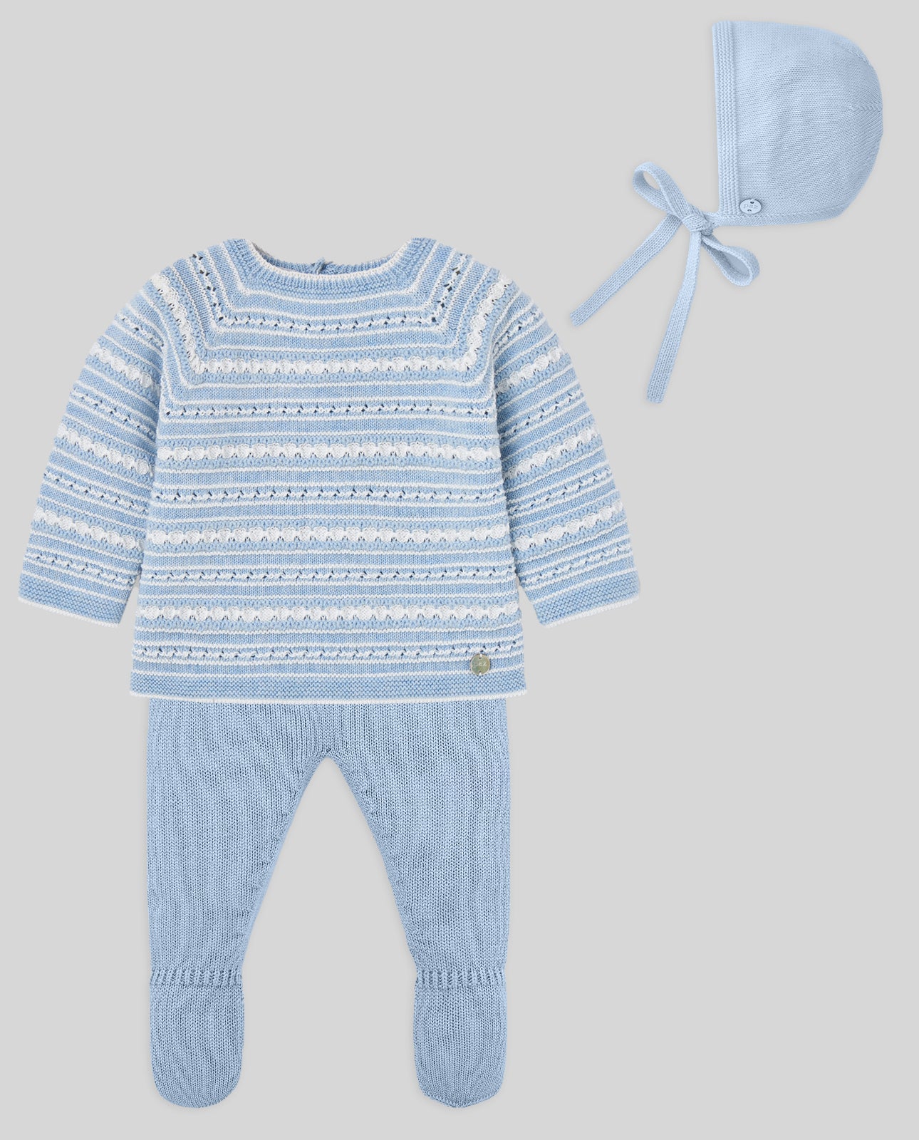 Conjunto Jubon con Polaina y Capota Azul Tiza/Crudo