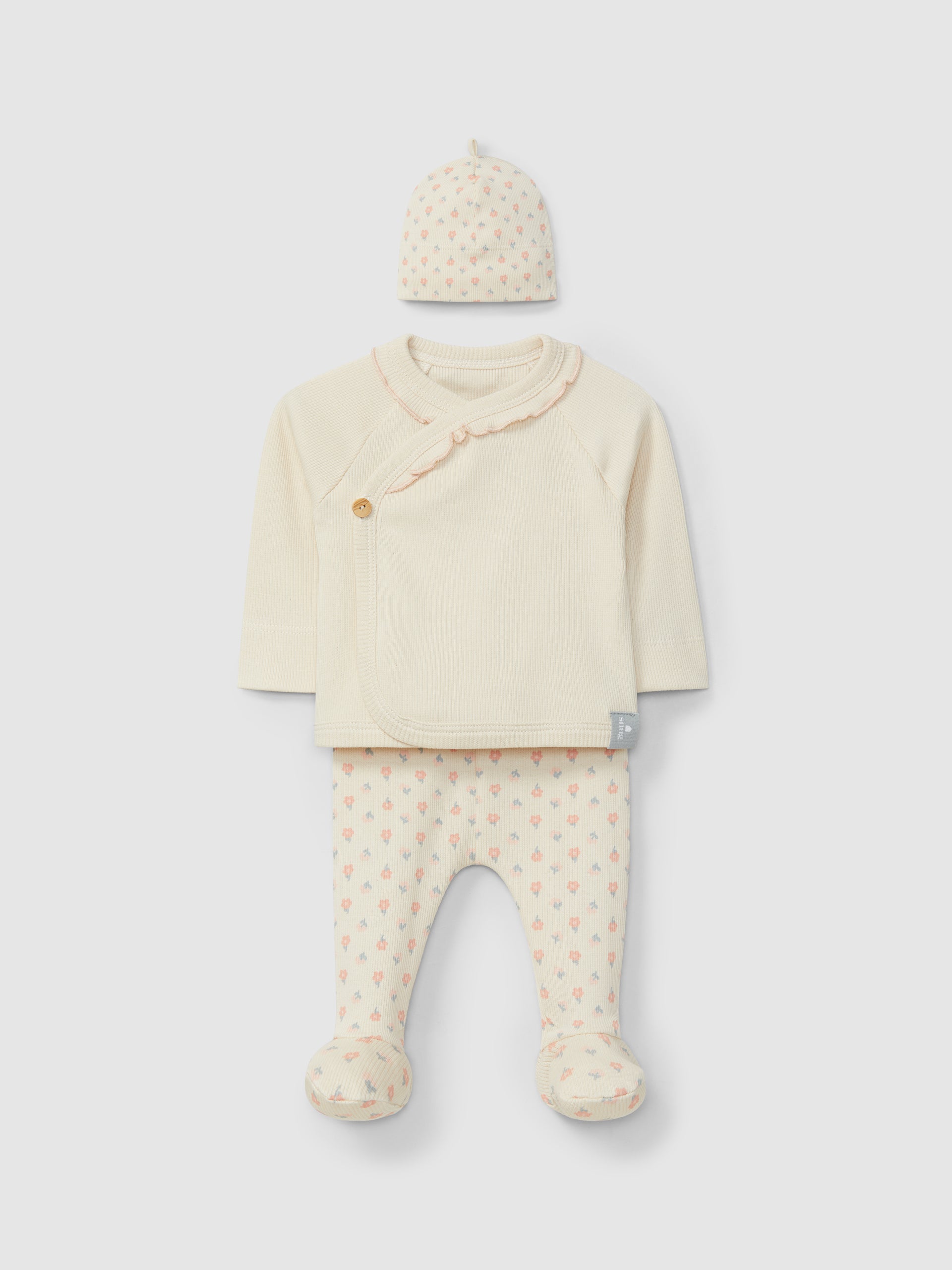 Ribbed jersey three-piece set floral print