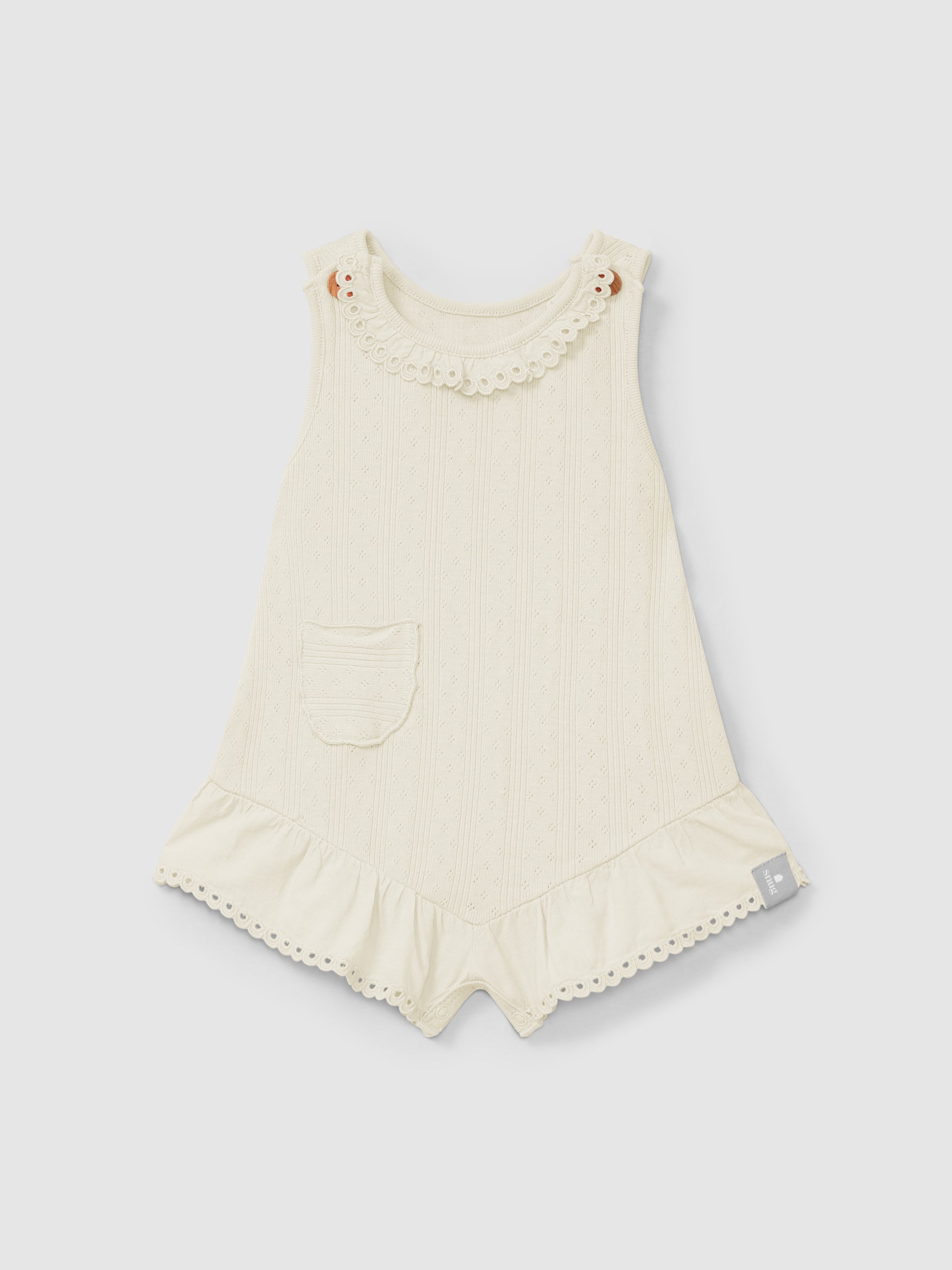 Ajour pattern jumpsuit with English embroidery Natural