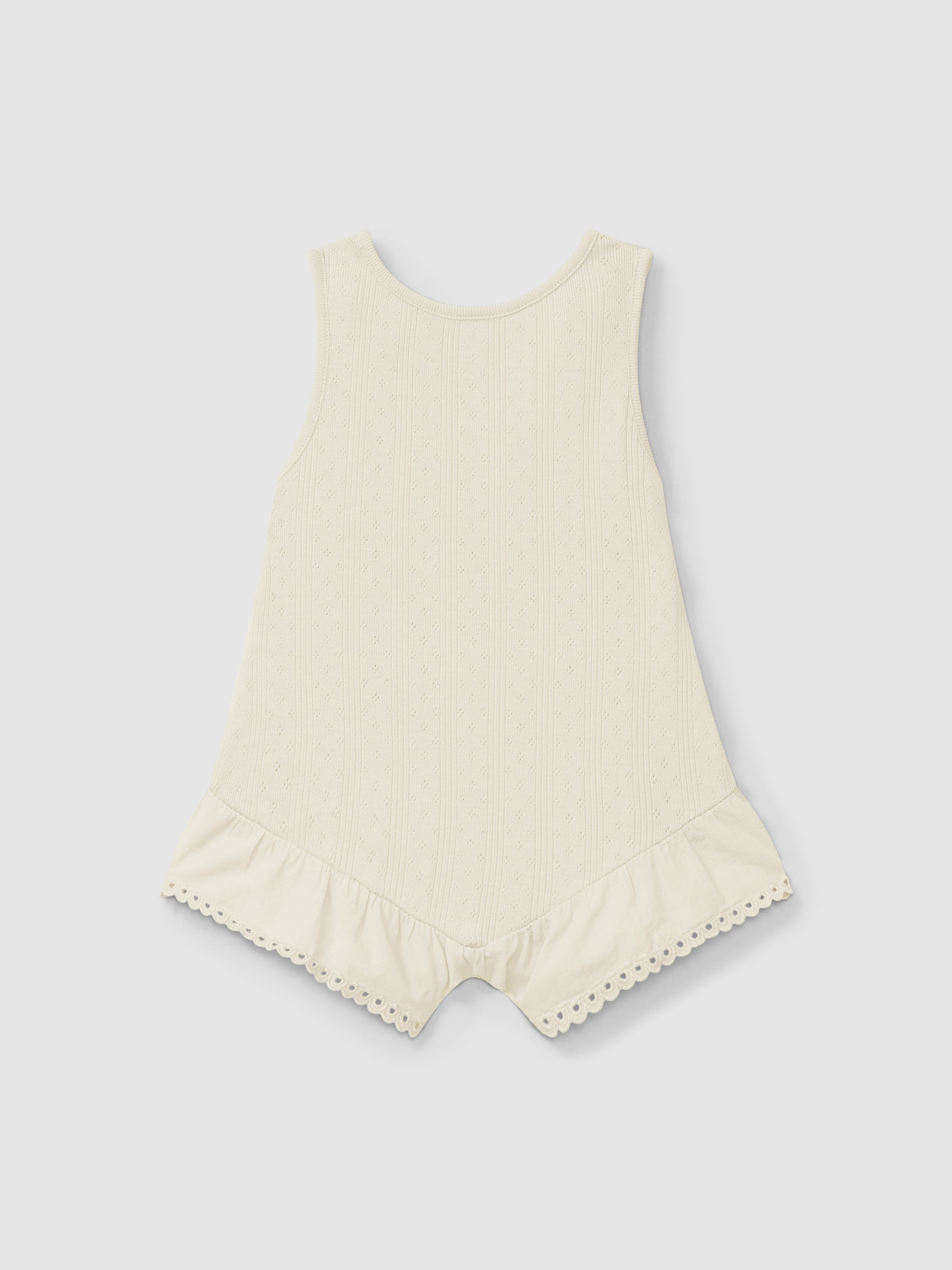 Ajour pattern jumpsuit with English embroidery Natural