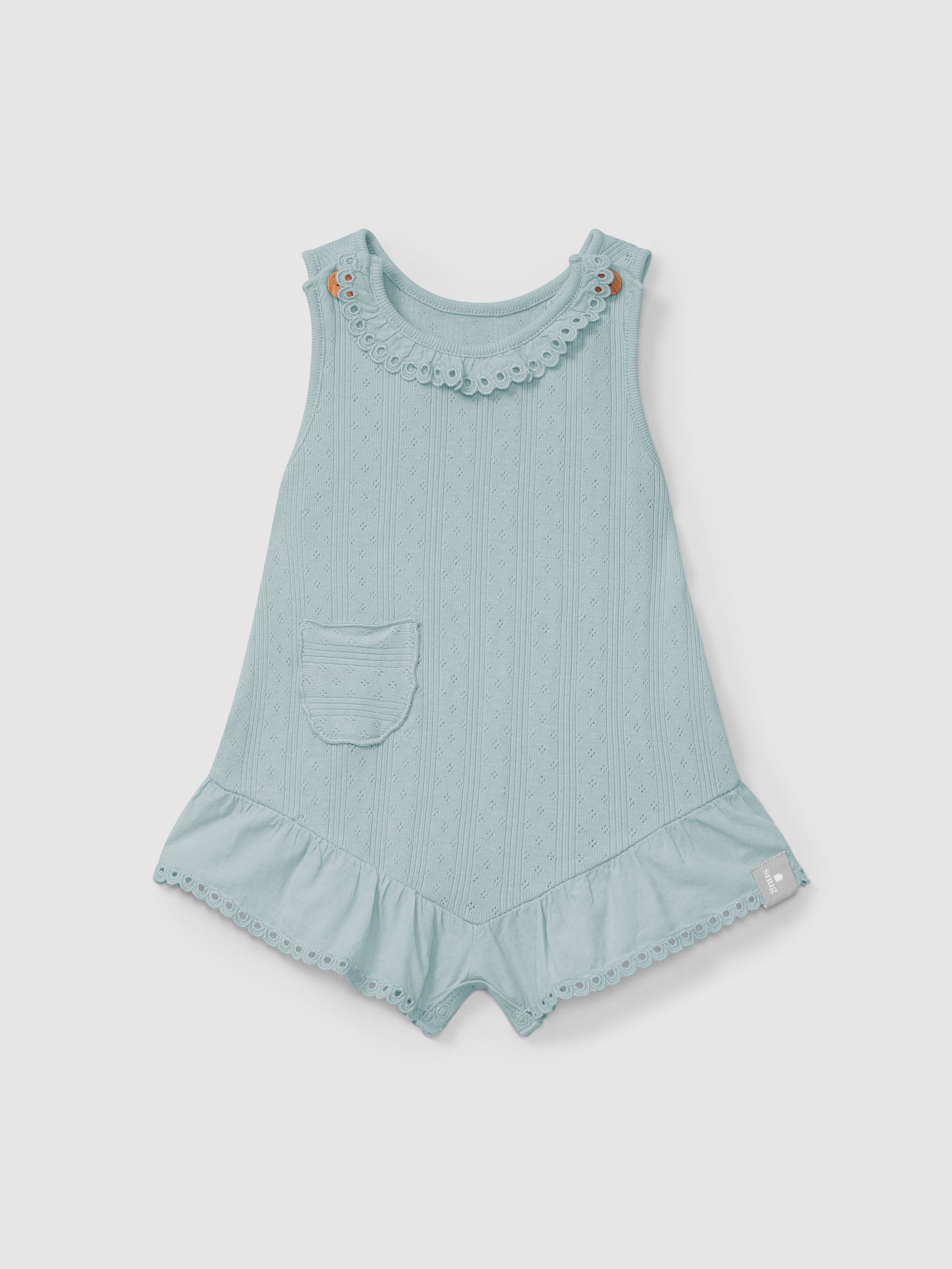 Ajour pattern jumpsuit with English embroidery Mint