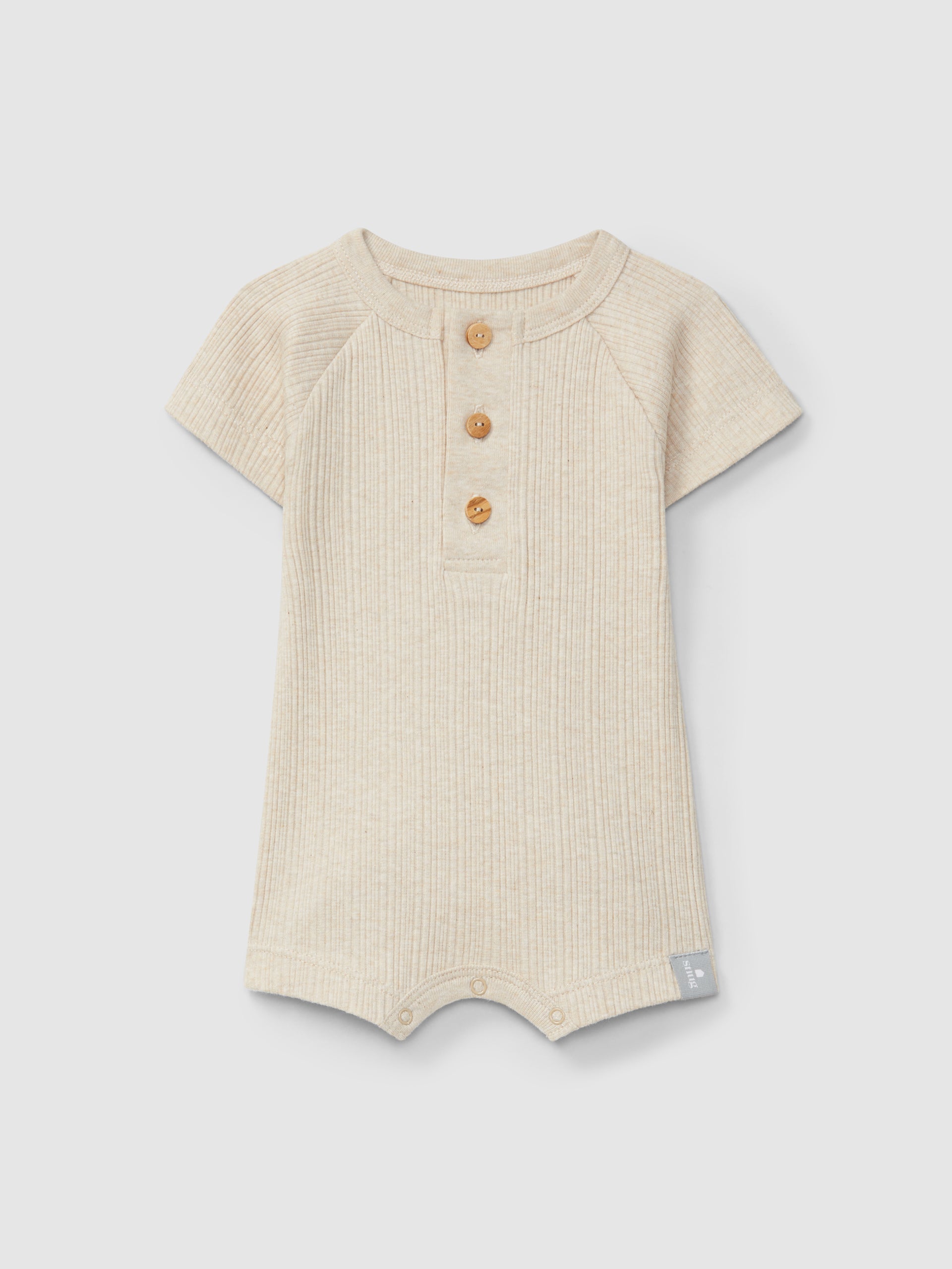 Ribbed jersey short-leg romper in Linen