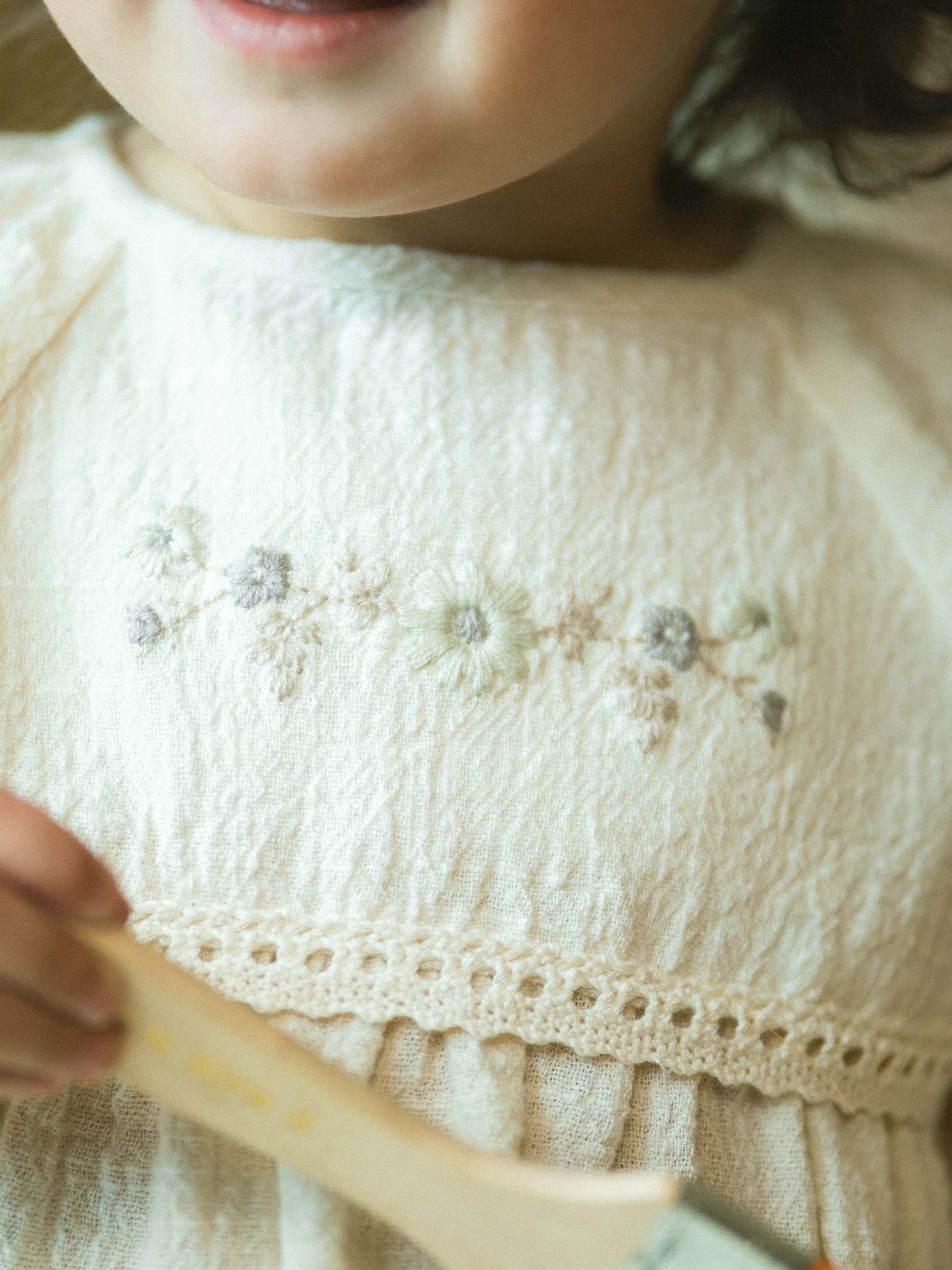 Blouse and shorts set with embroidery and lace details