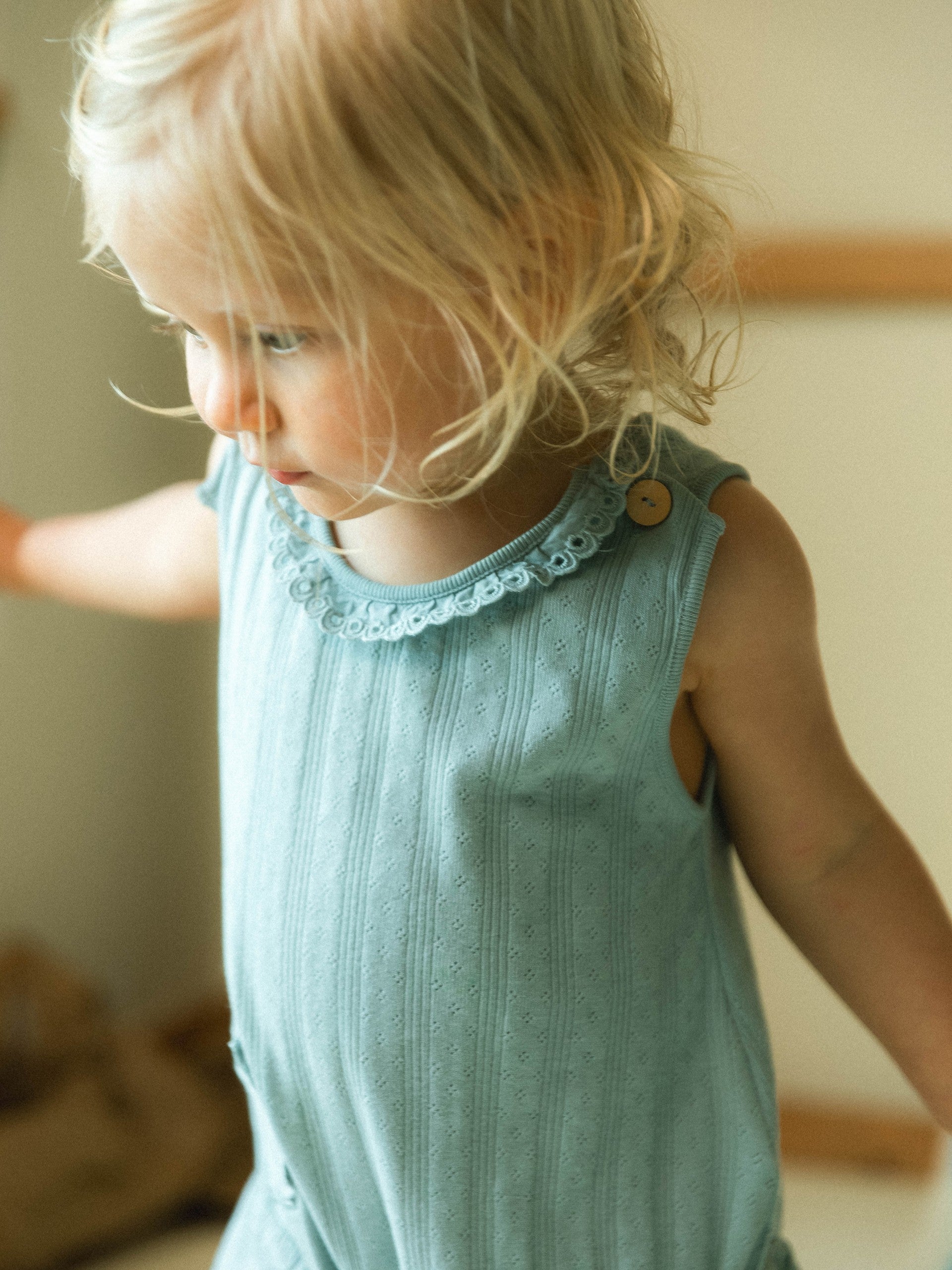 Ajour pattern jumpsuit with English embroidery Mint