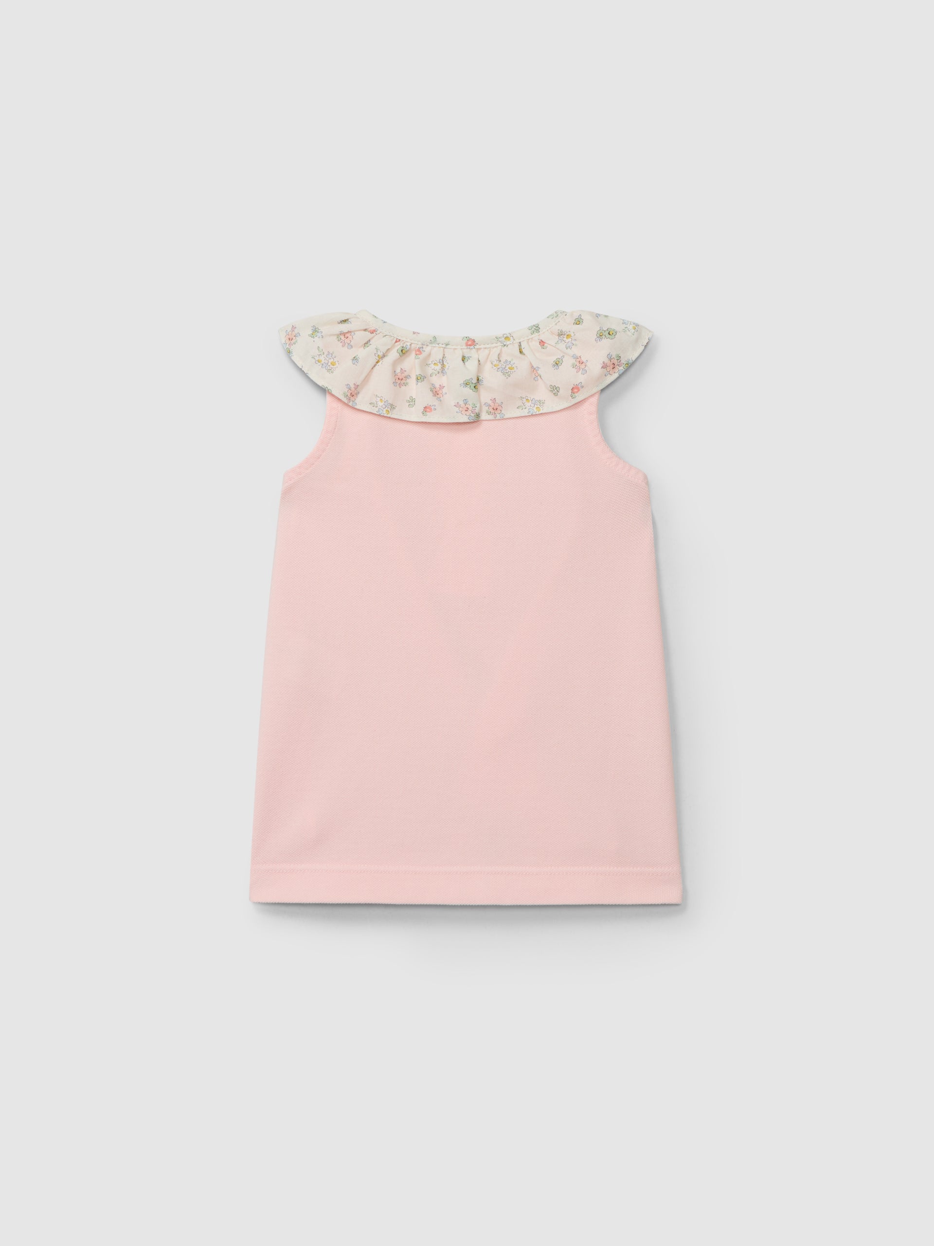 Vestido piqué con cuello de volante estampado en rosa
