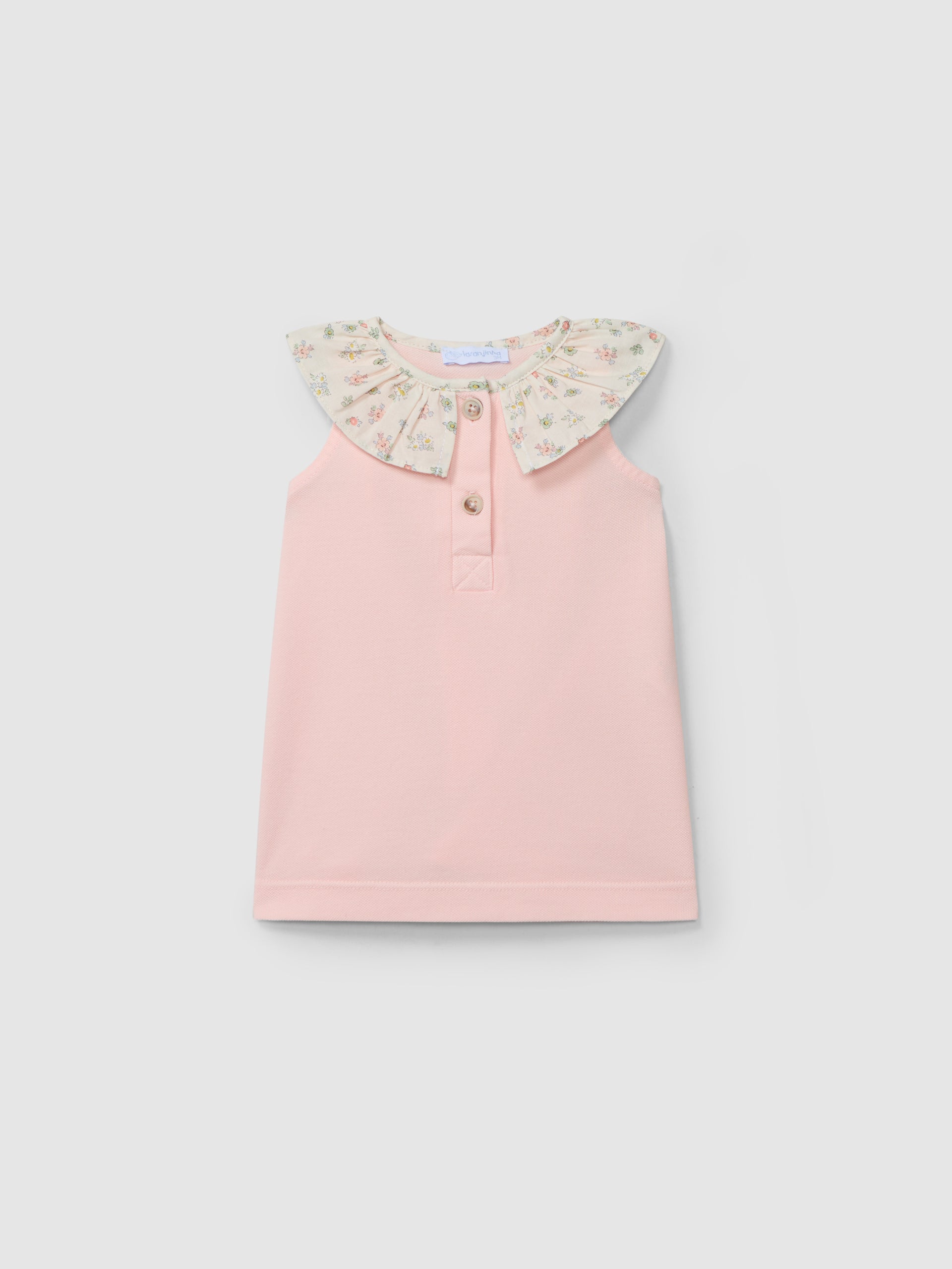 Vestido piqué con cuello de volante estampado en rosa