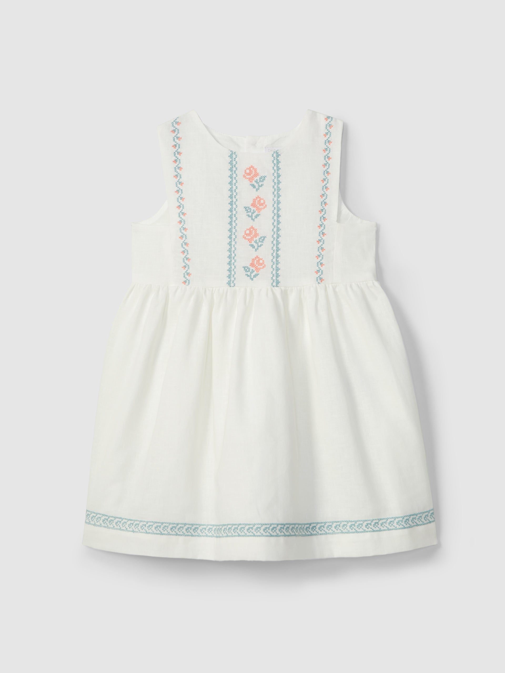 Linen dress with cross stitch embroidery details