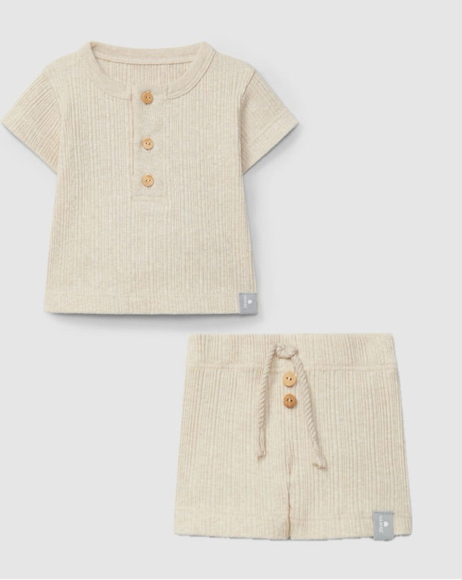 Boy Ribbed jersey T-shirt and Short Set in Linen