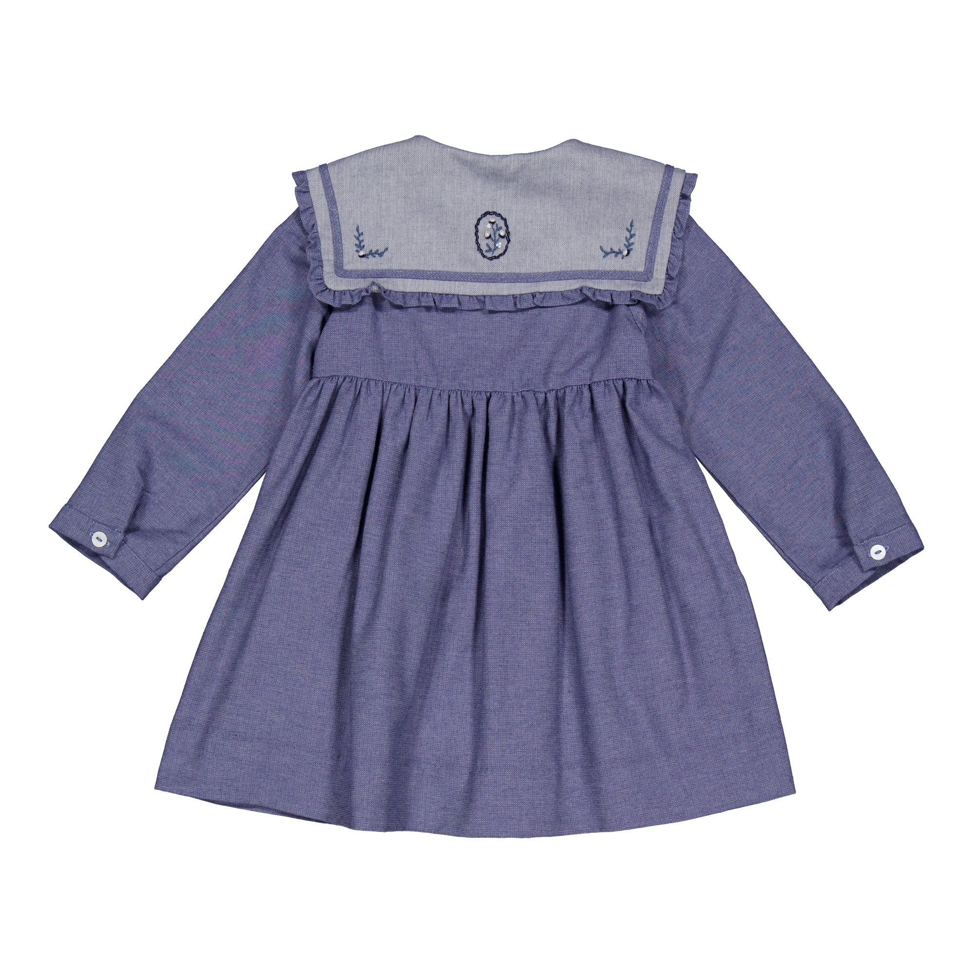 Paola, dress, in Blue denim light herringbone