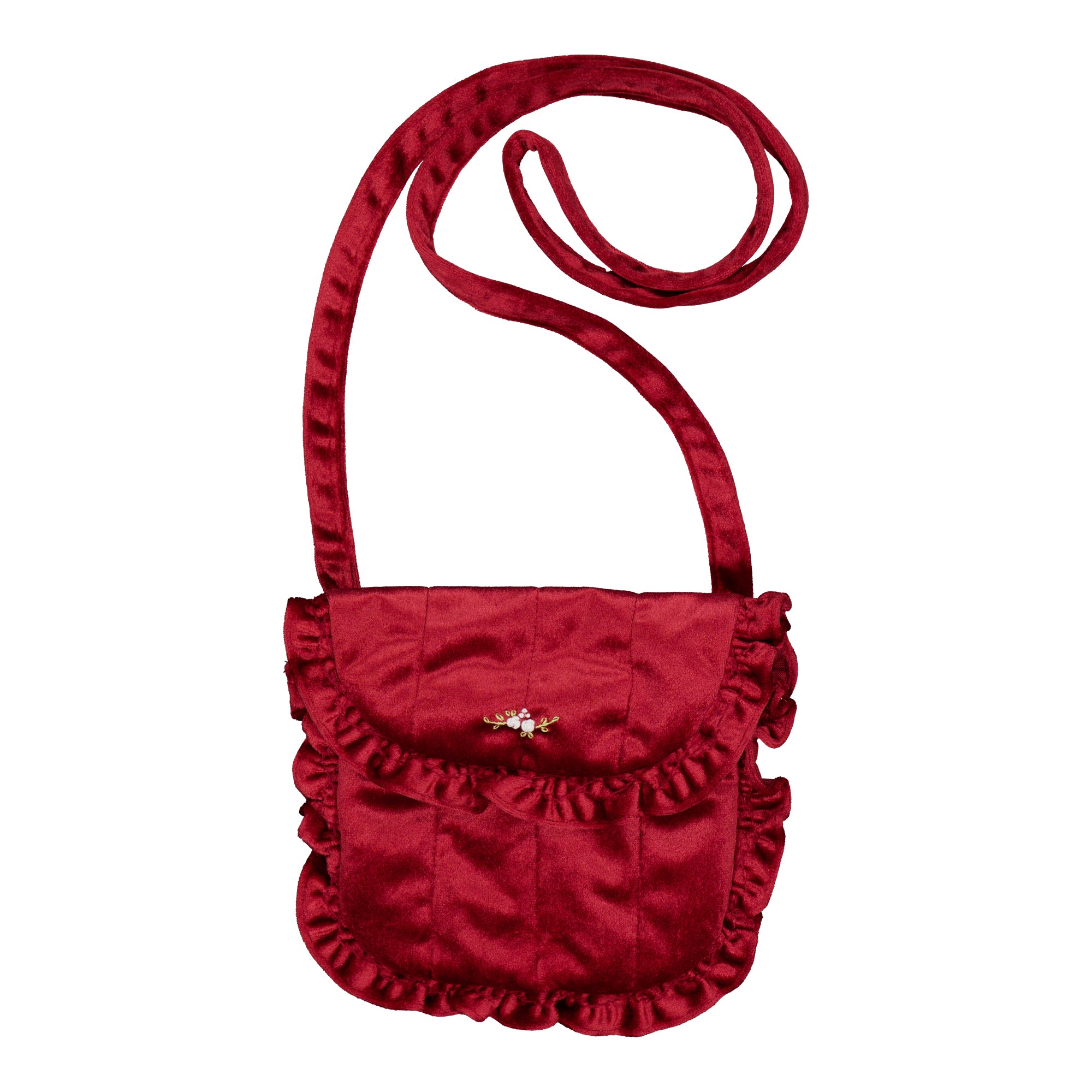 Mimosa, smocked shoulder bag, in Burgundy velvet with printed lining