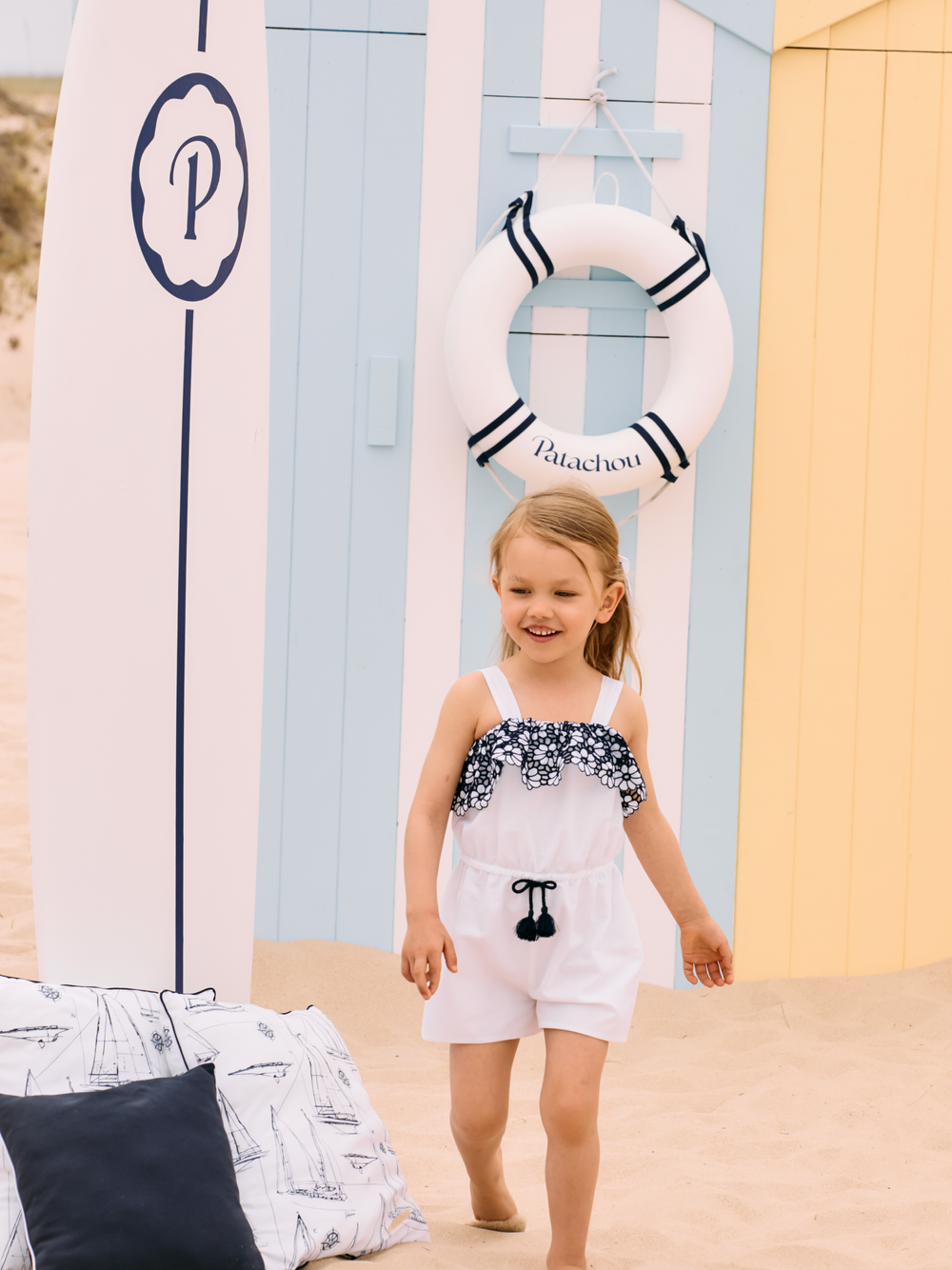Girl Navy Blue embroidered voile romper