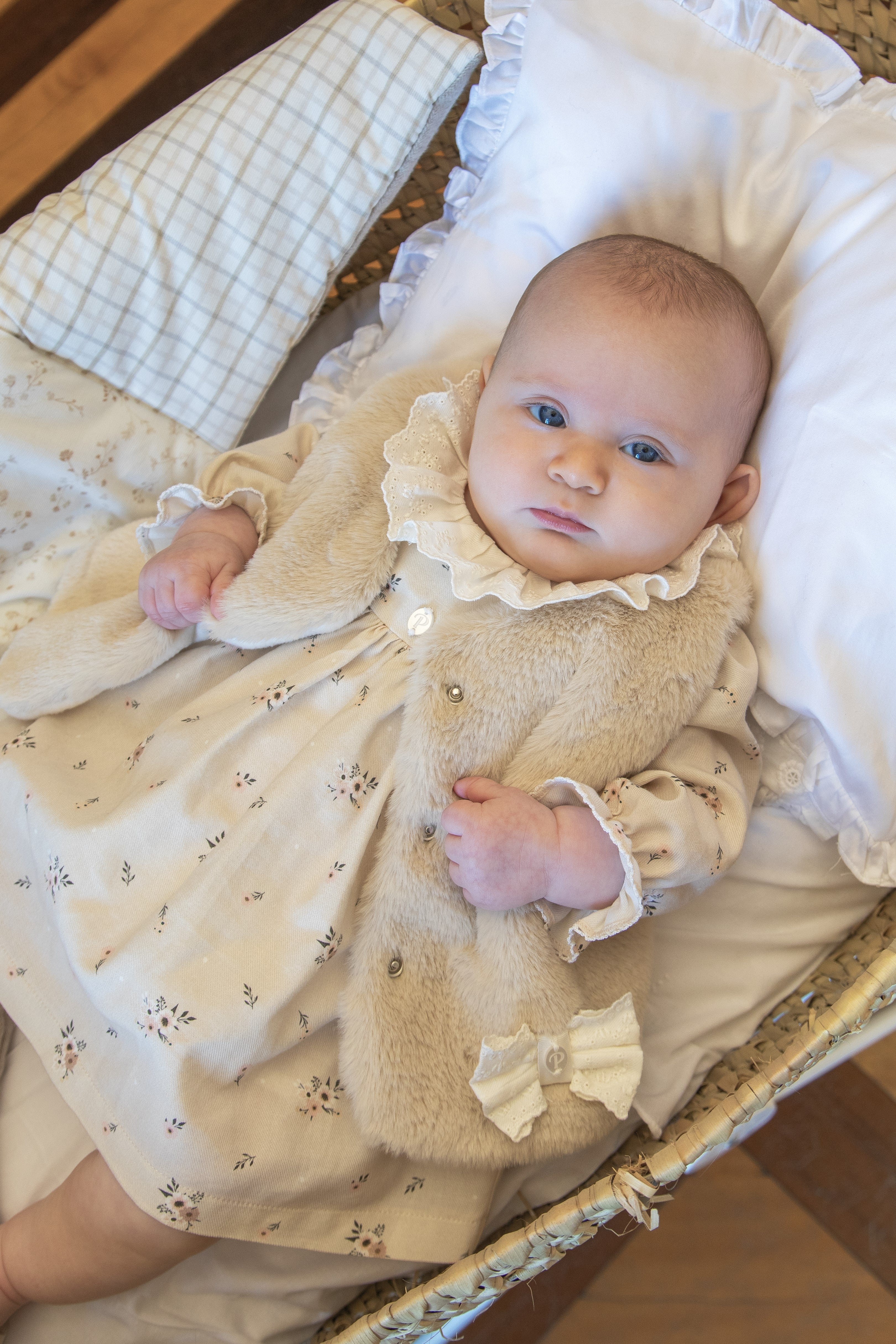 PTI25 Woven Baby Dress in Beige Florals