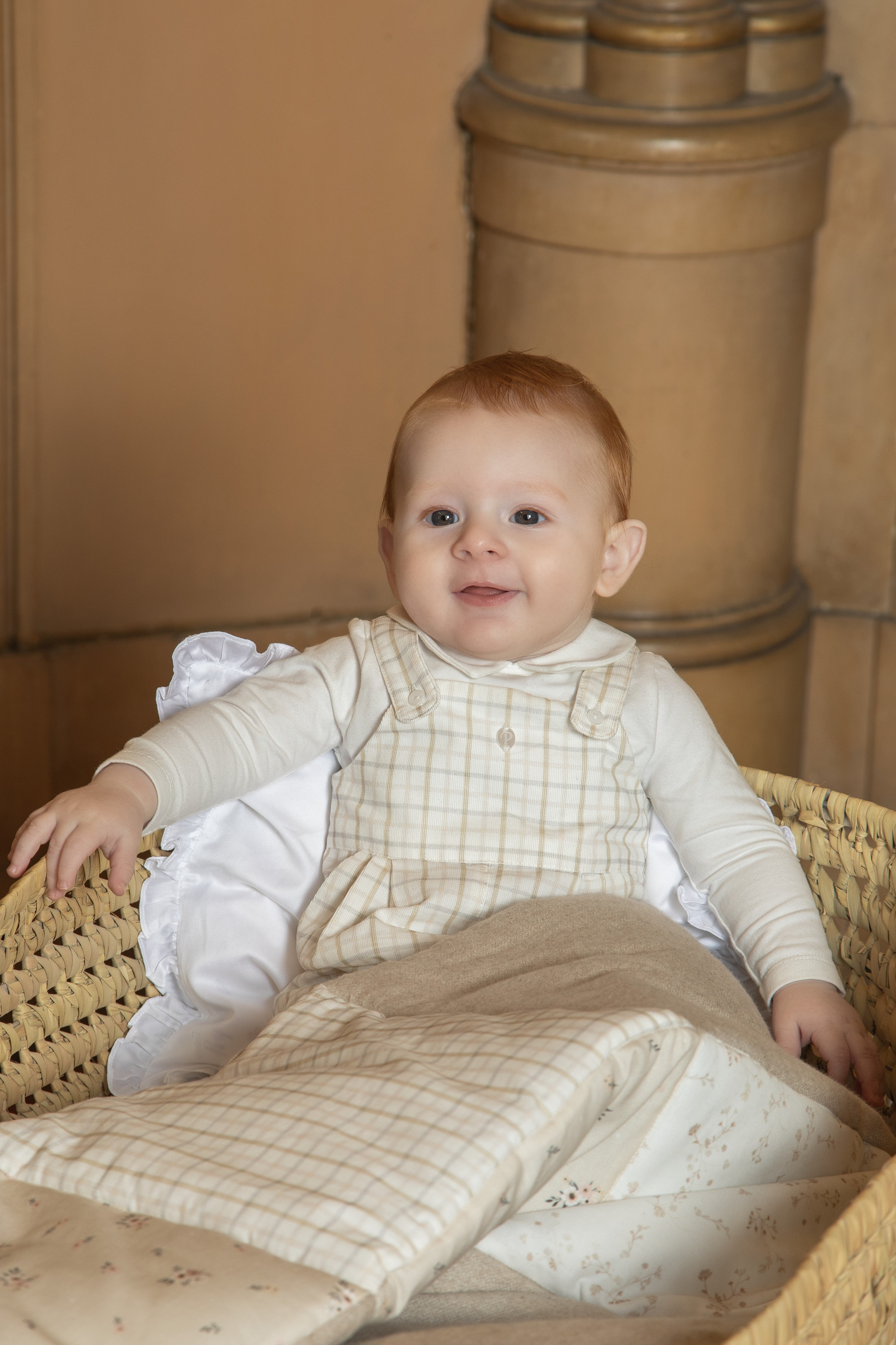 Baby Boy Beige Checks Romper