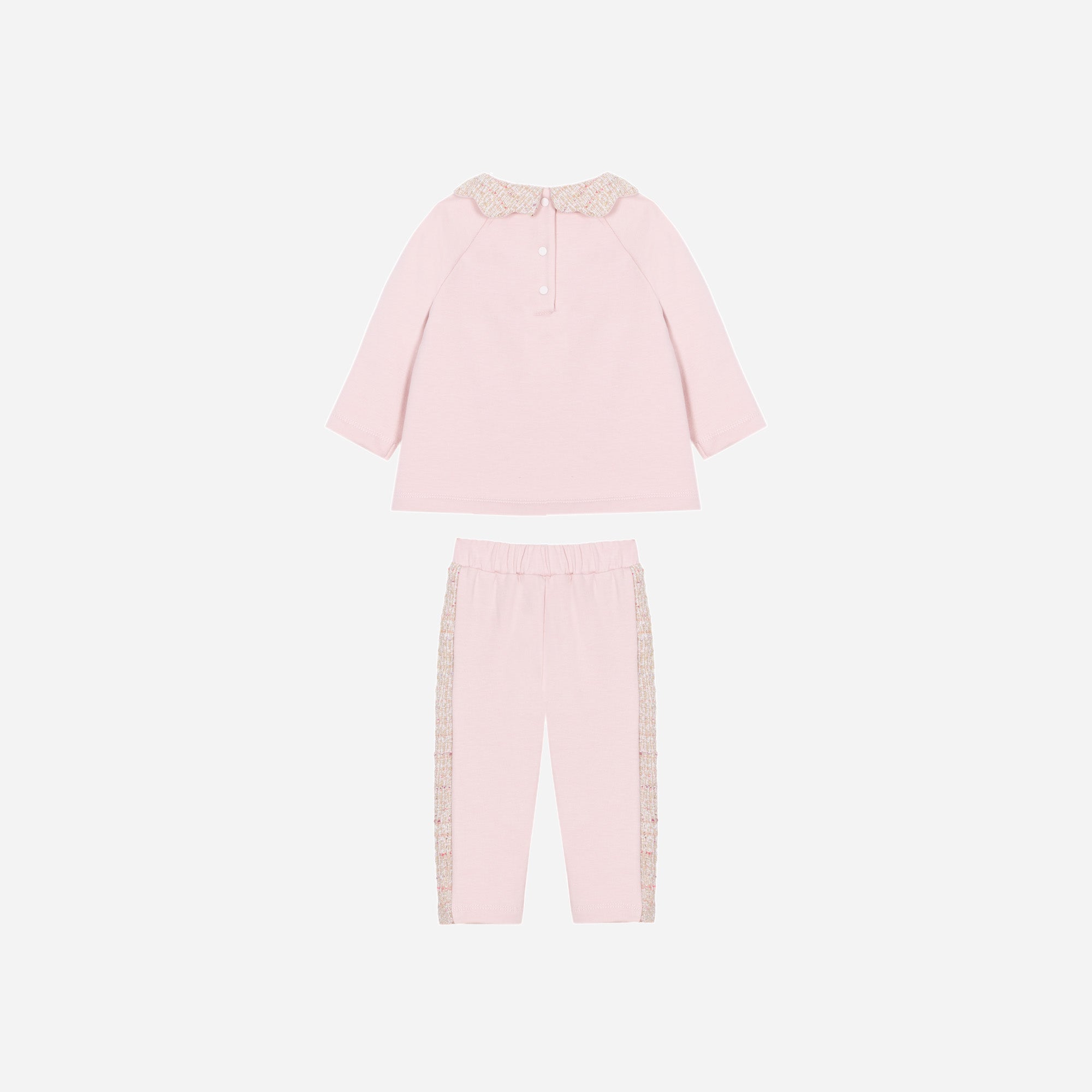 Baby Knit Set in Pale Pink with Woven Accents