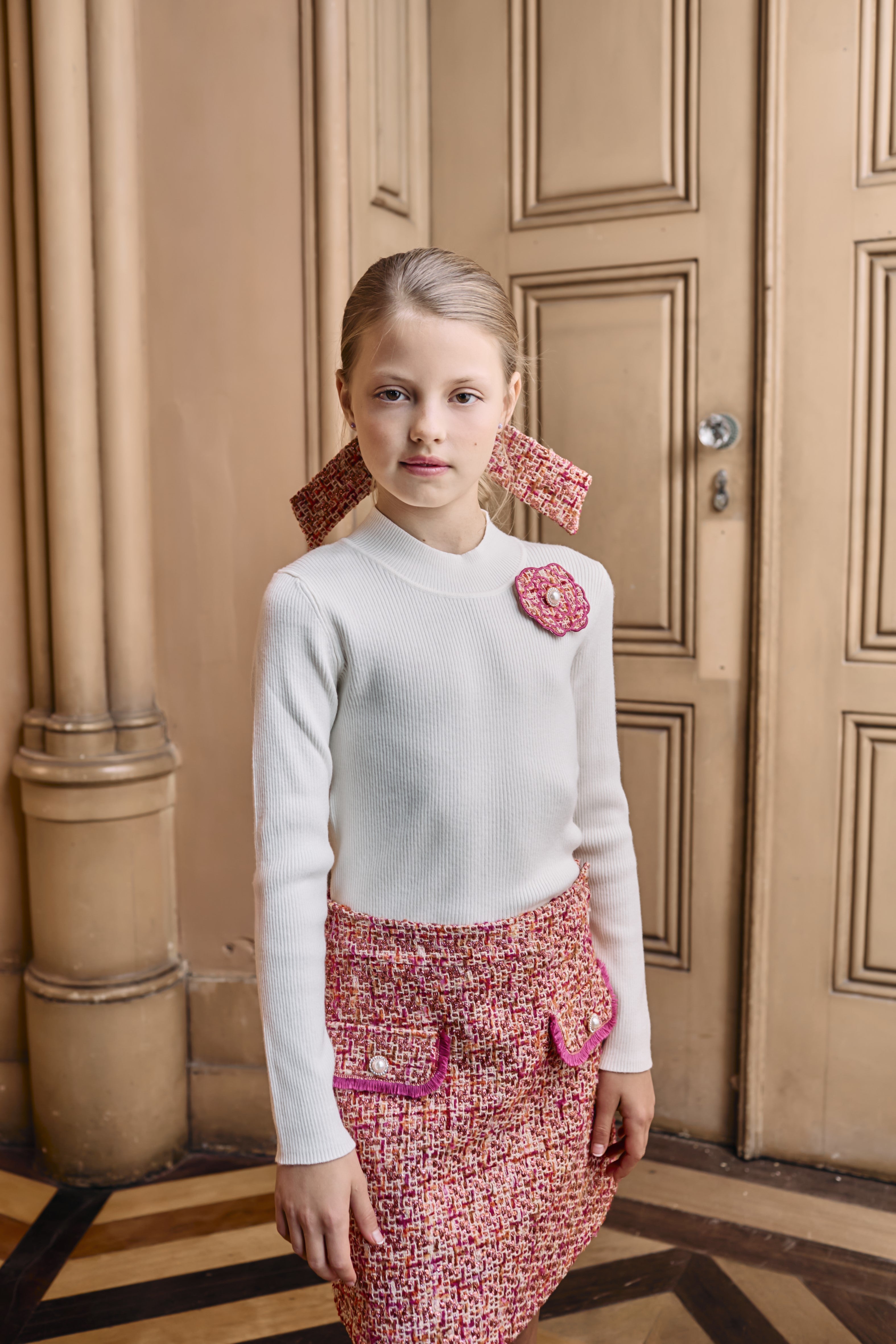 Girl Tweed Skirt Set in ECRU