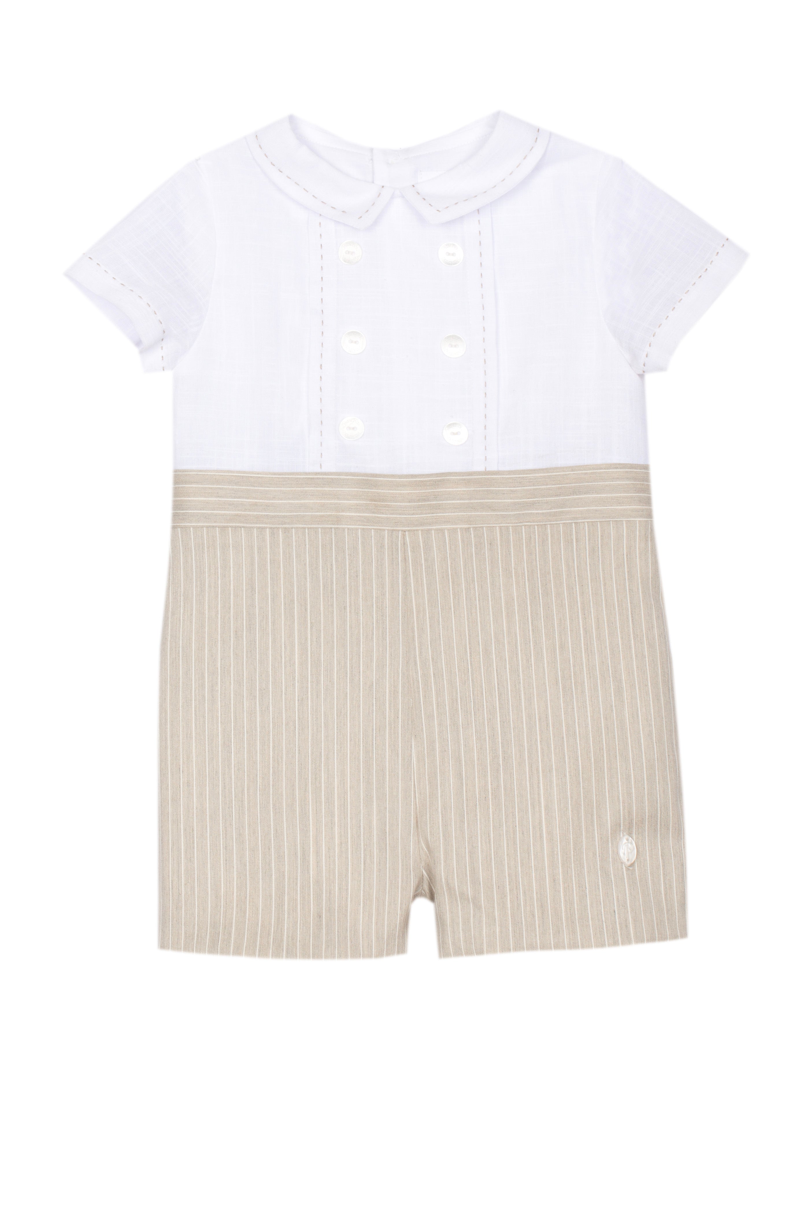 Boy Beige Stripes Linen Romper