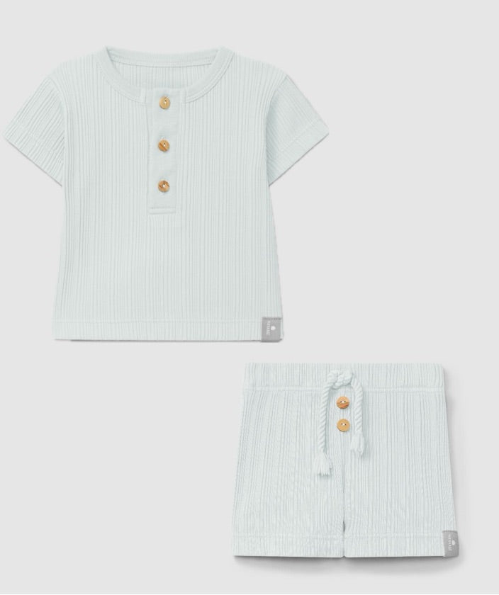 Boy Ribbed jersey T-shirt and Short Set in Mint