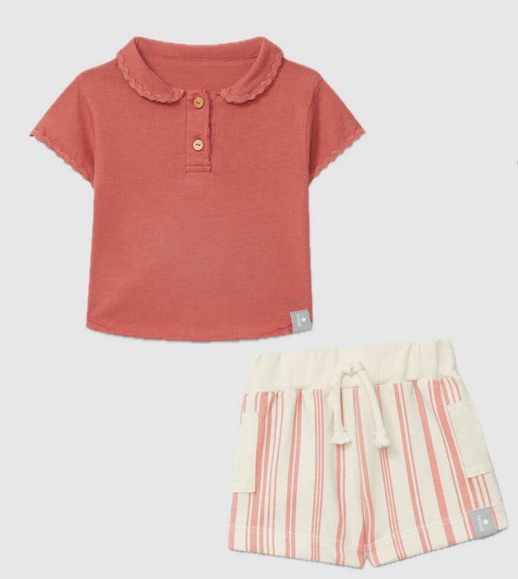 Printed Plush Girl Short Set in Coral