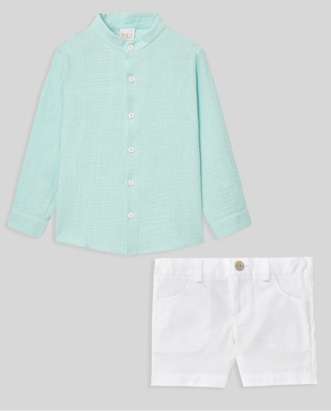 Conjunto NiƱo "Clavel" en Turquesa