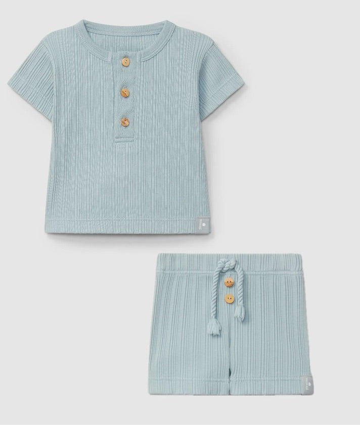 Boy Ribbed jersey T-shirt and Short Set in Blue