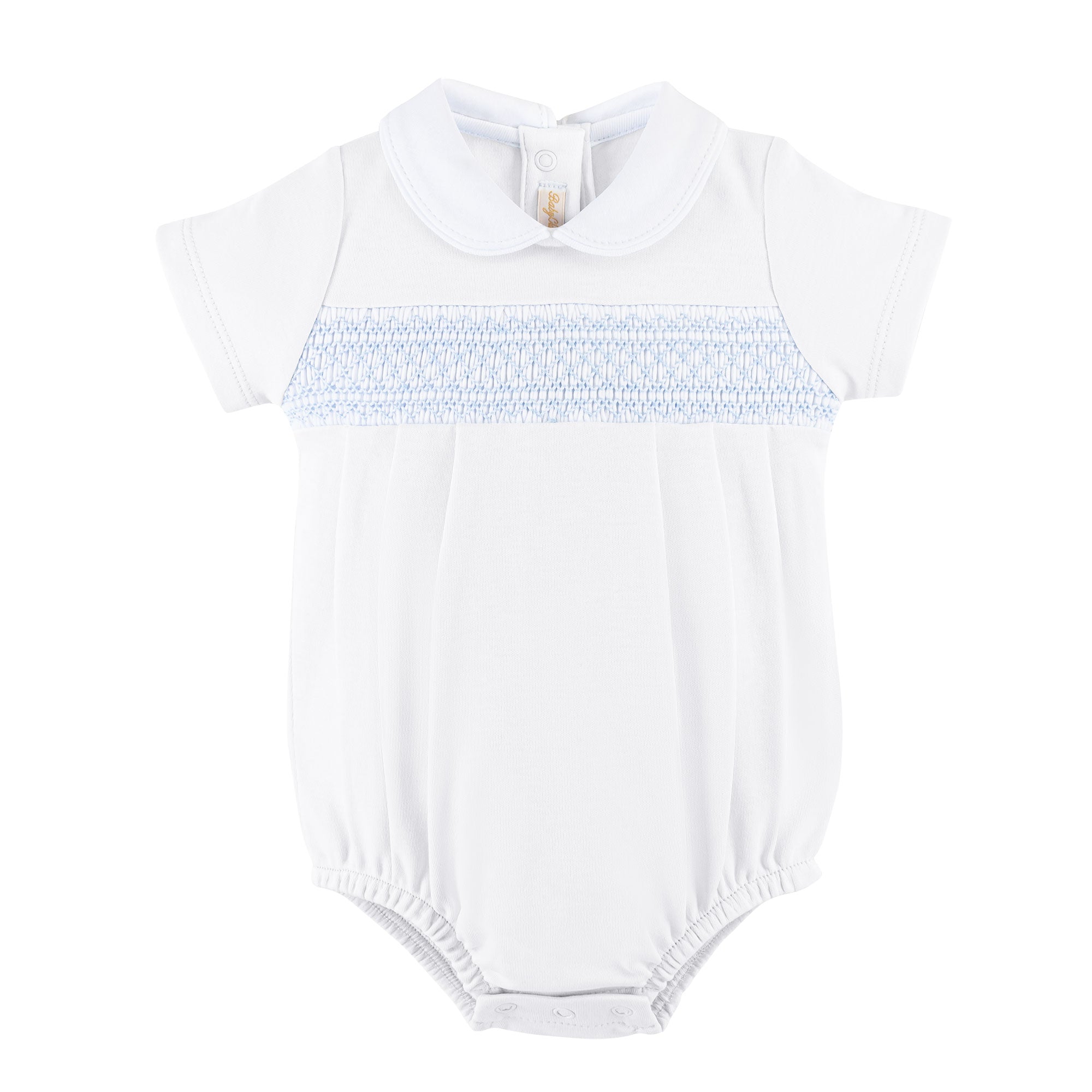 White Hand Smocked Bubble w/round collar