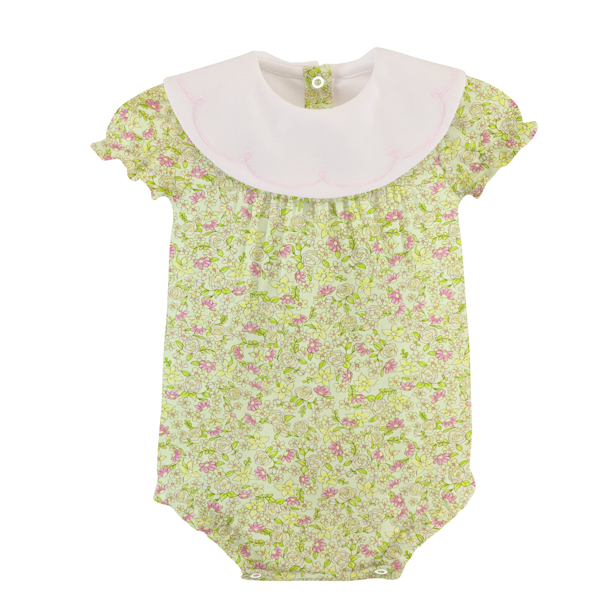 Summer Meadow printed bib bubble w/embroidery