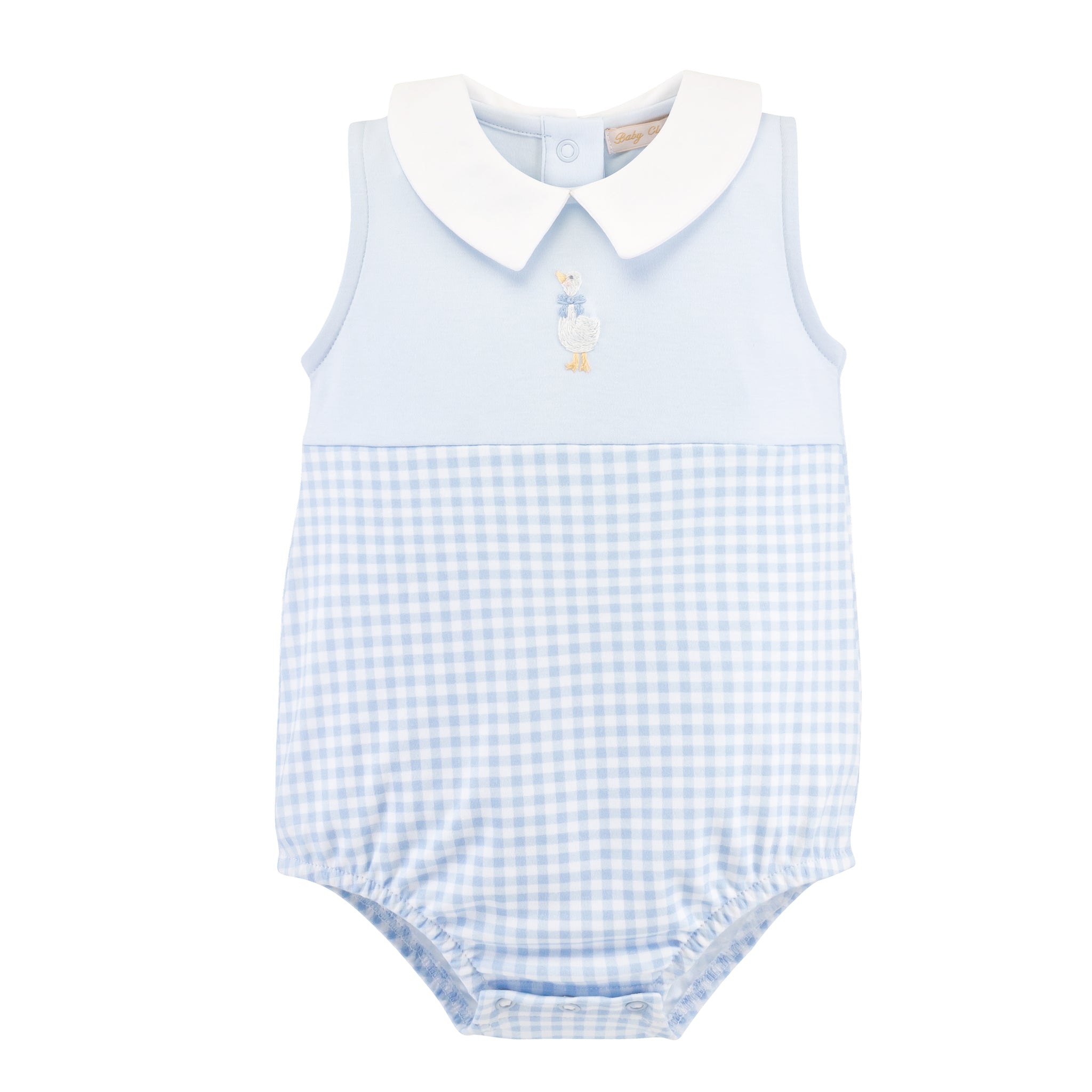 Embroidered Blue Gingham Floral Scalloped Bubble