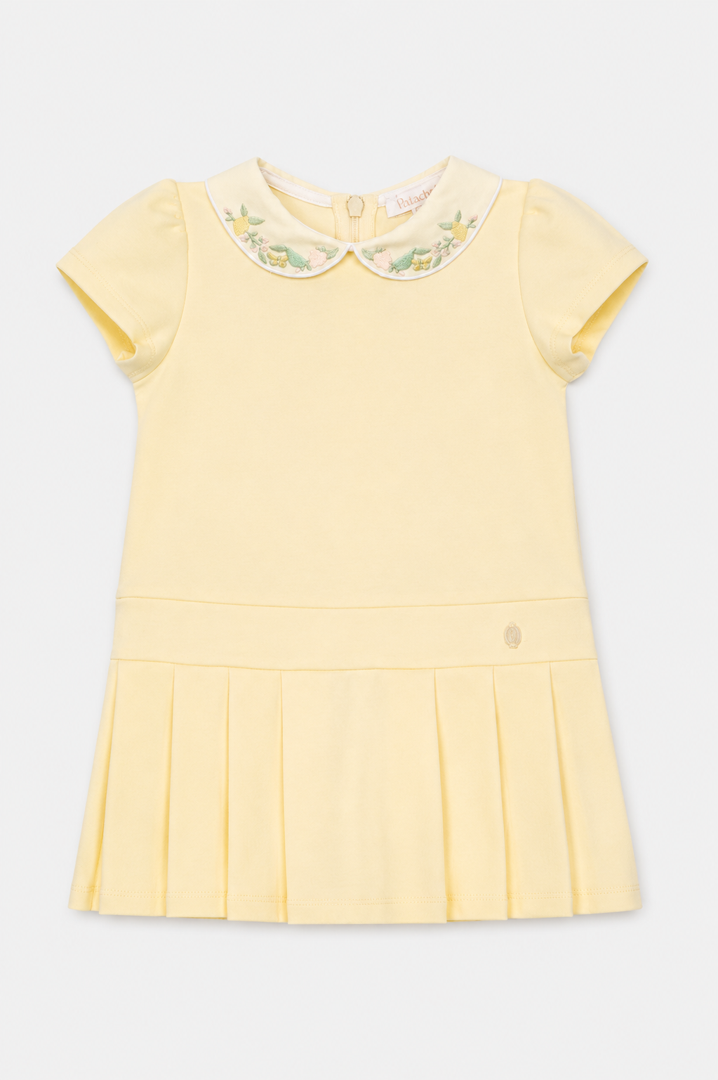 Yellow Cotton Dress with Collar Embroidery