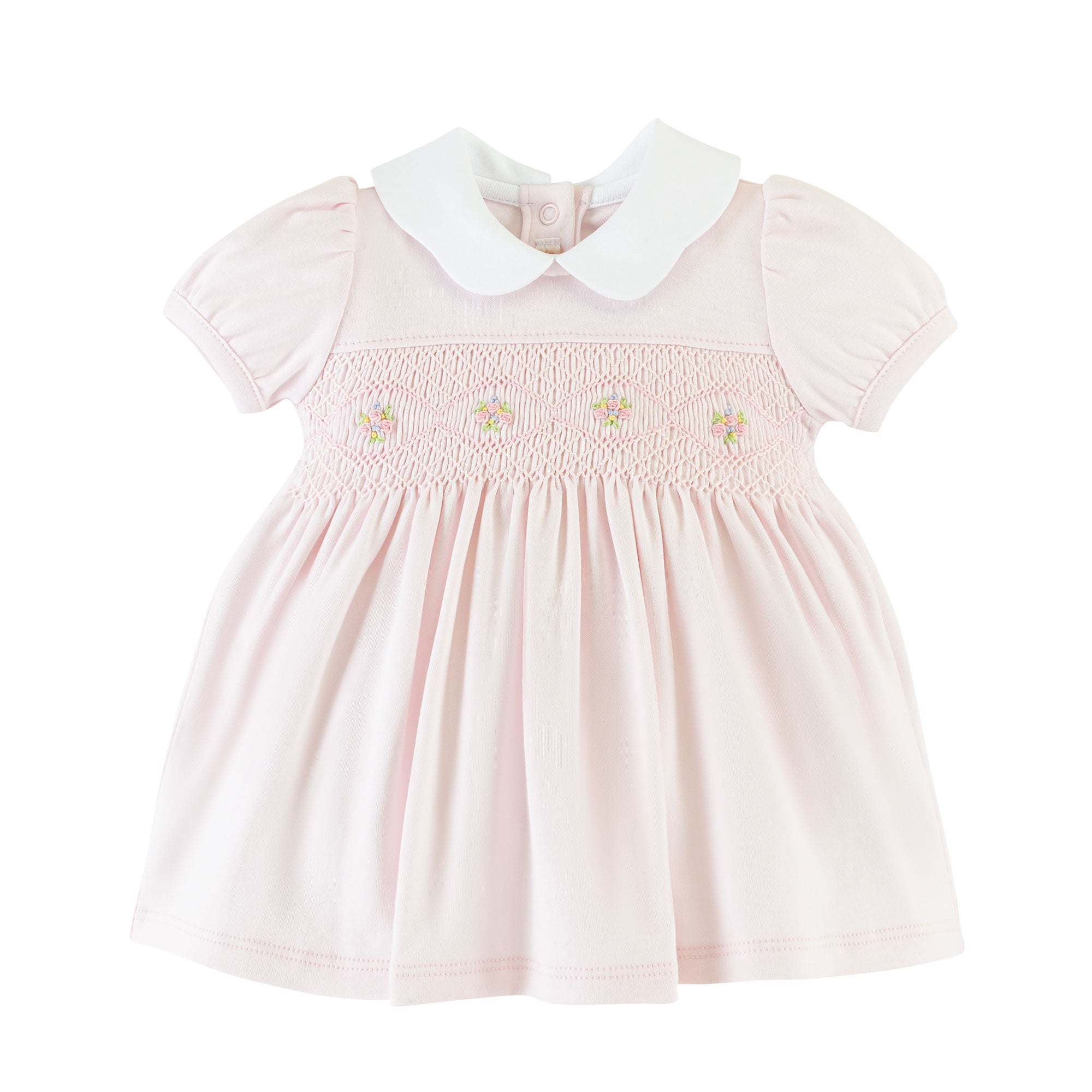 Pink hand smocked dress w/round collar