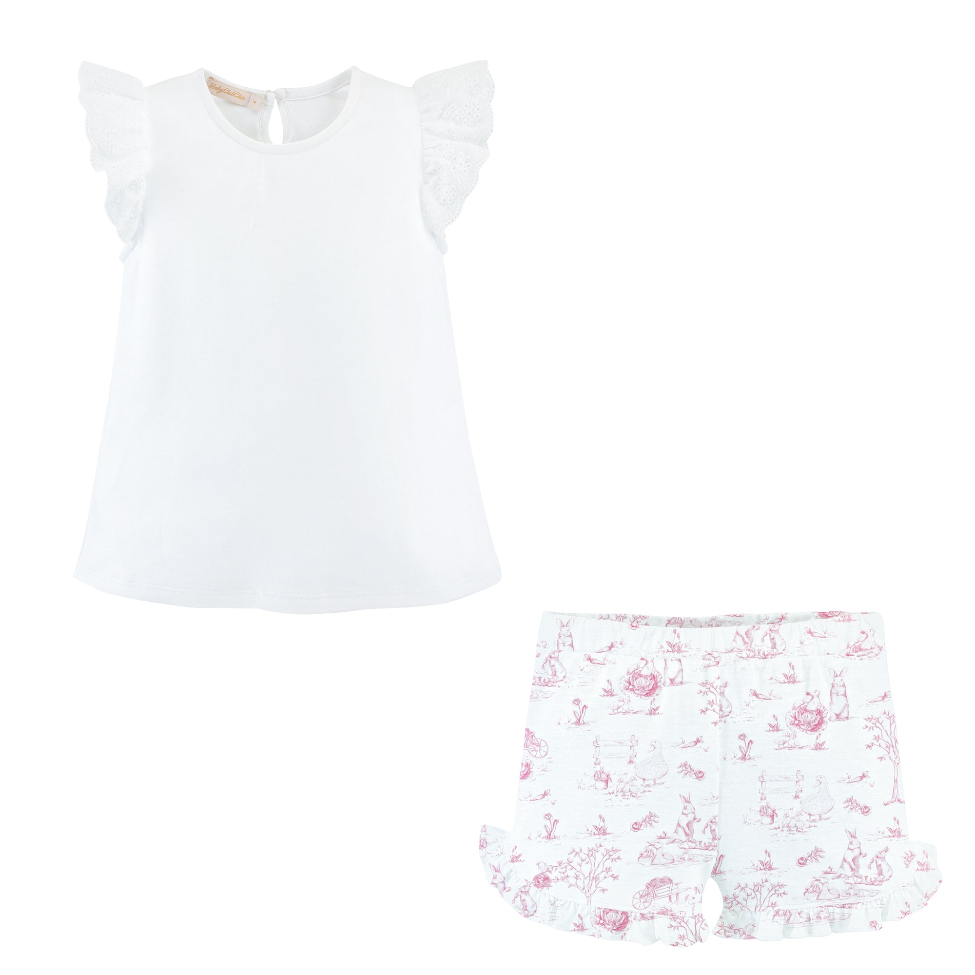 Pink Toile Bunny Short Set