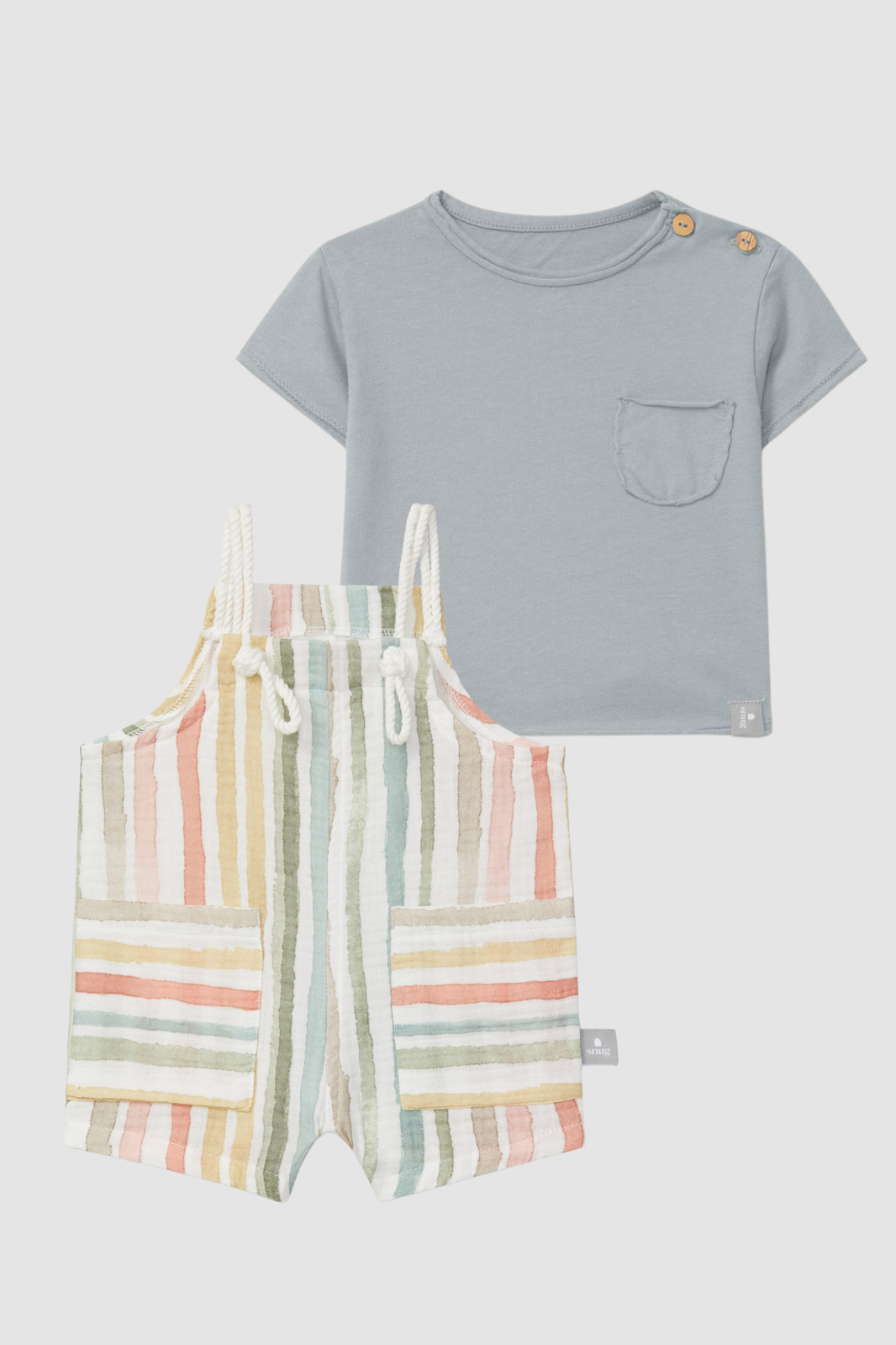 Watercolor Dungaree and Blue Polo Shirt Set