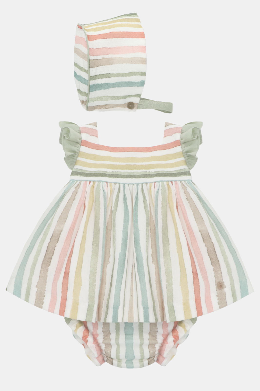 Conjunto Vestido, Cubrepañal y Bonnet Niña Salve