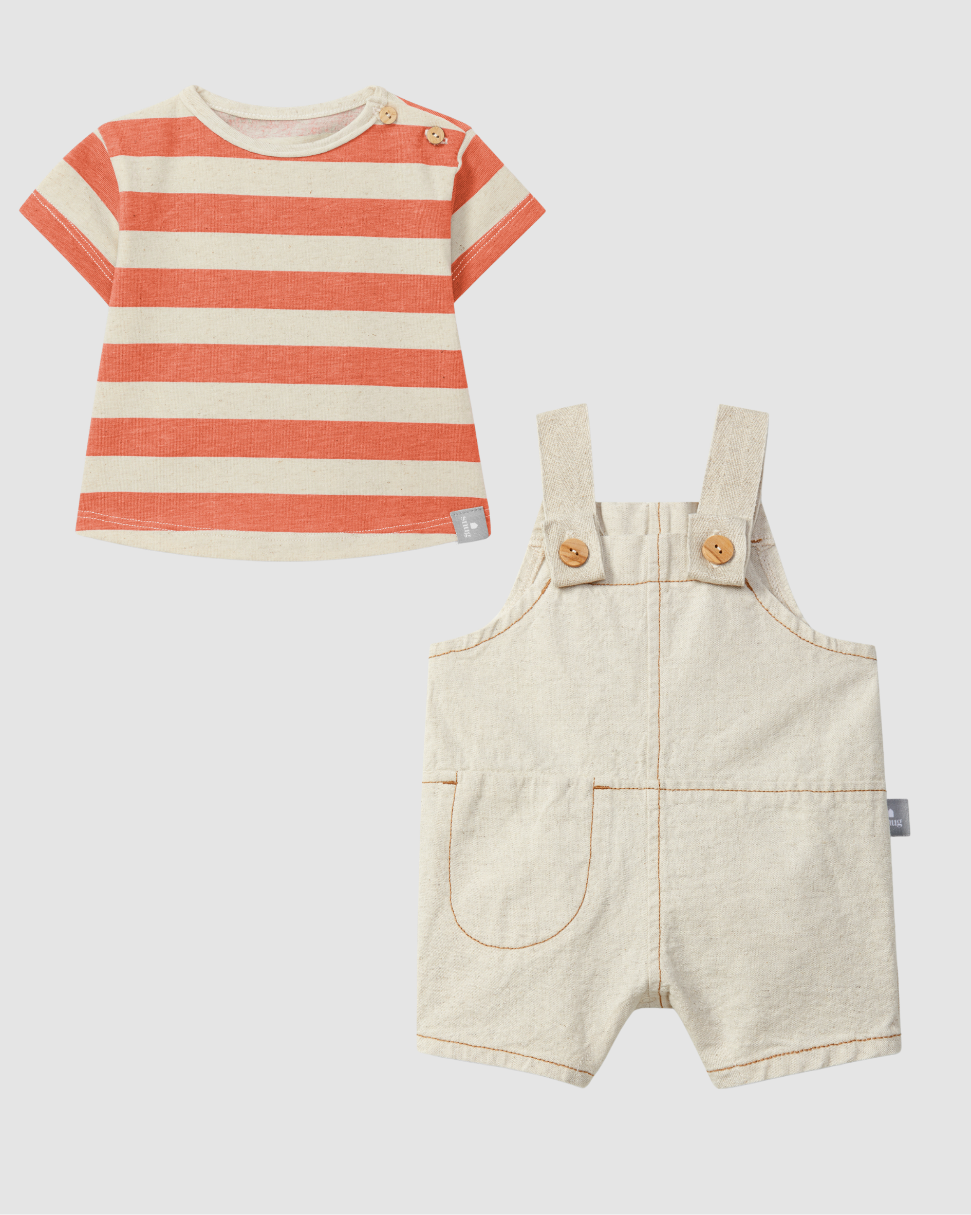 Organic style dungaree shorts with pocket