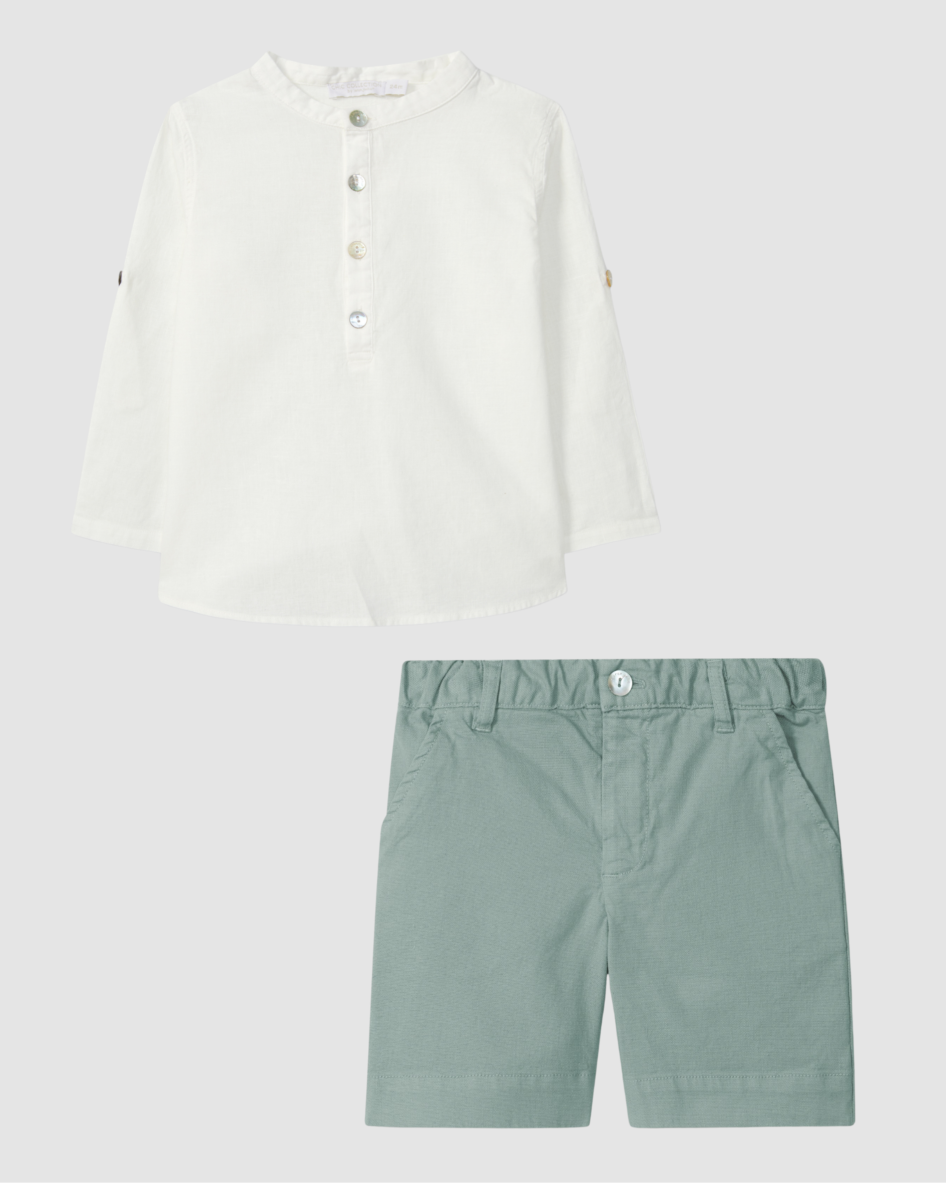 Chic Collection Linen Cream Shirt and Green Shorts