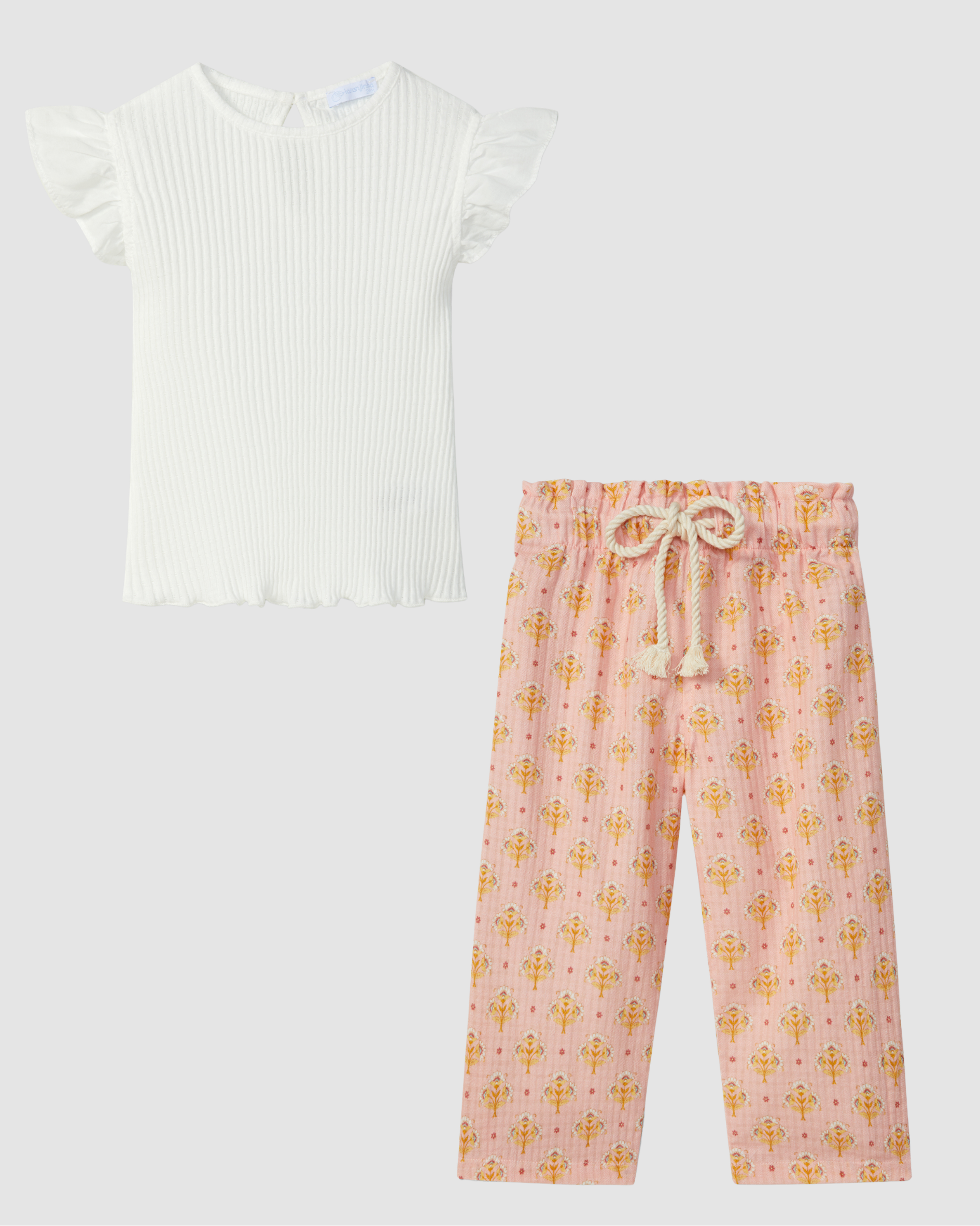 Floral print pant and Ajour White Top
