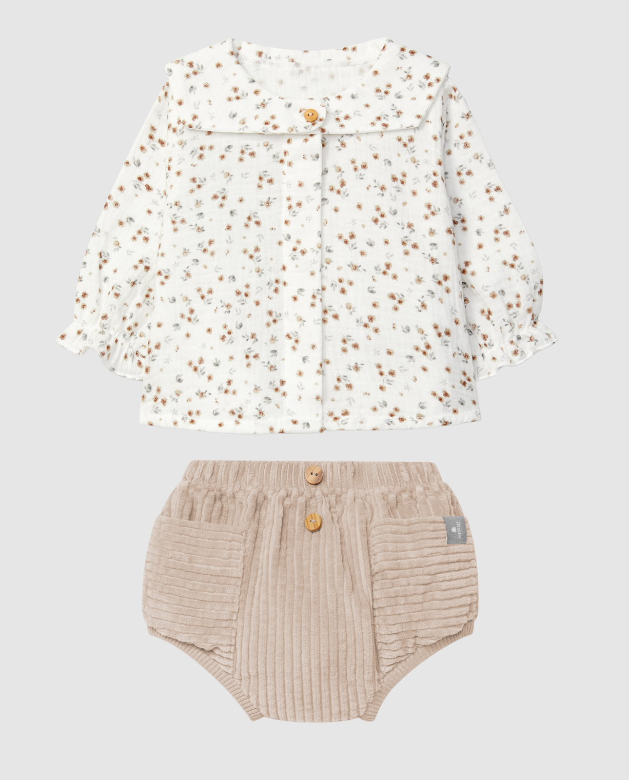 BlusaC /Cuello Bordado +Pantallones cortos Bebe Rosa