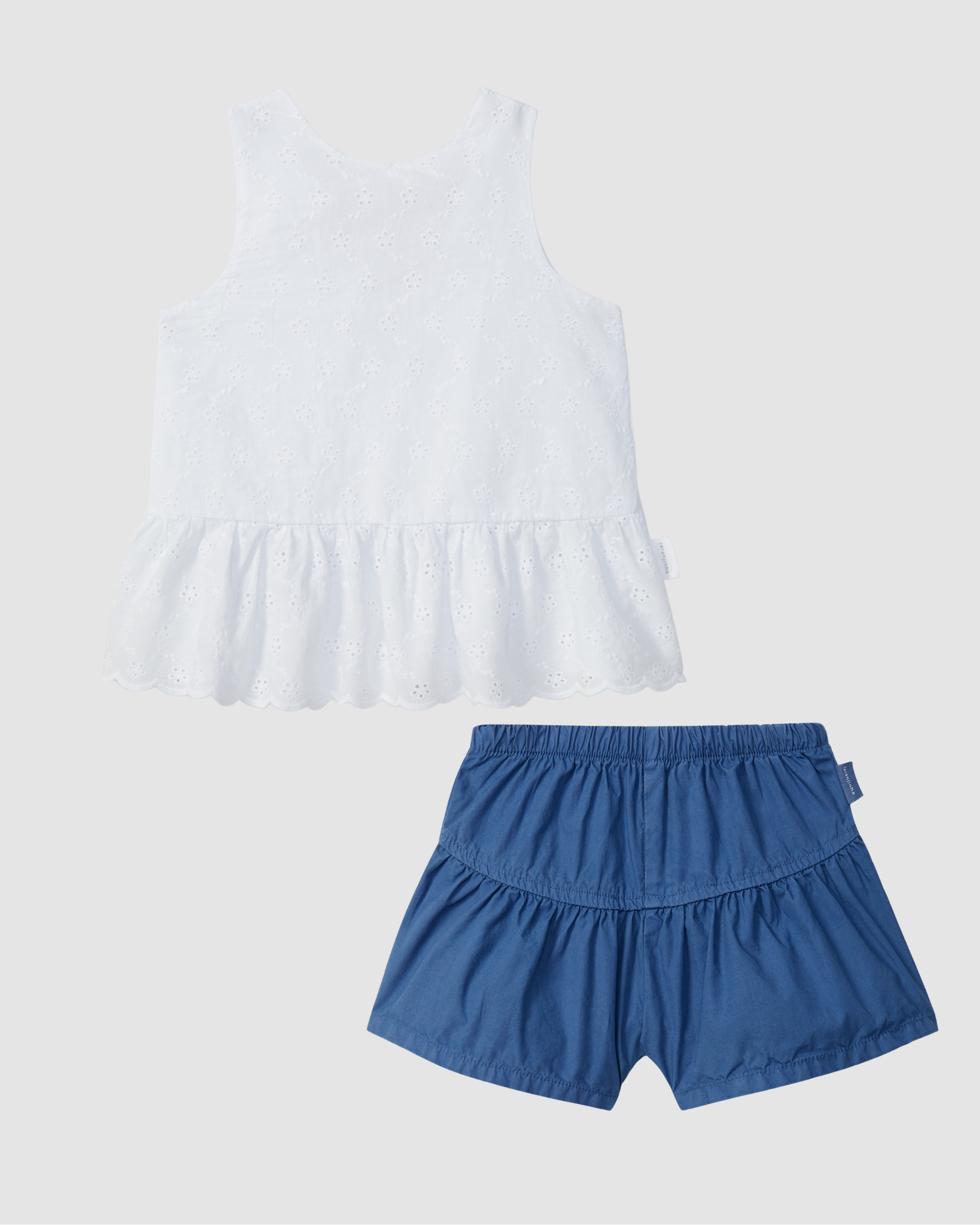 Top in English embroidery and twill pull up shorts
